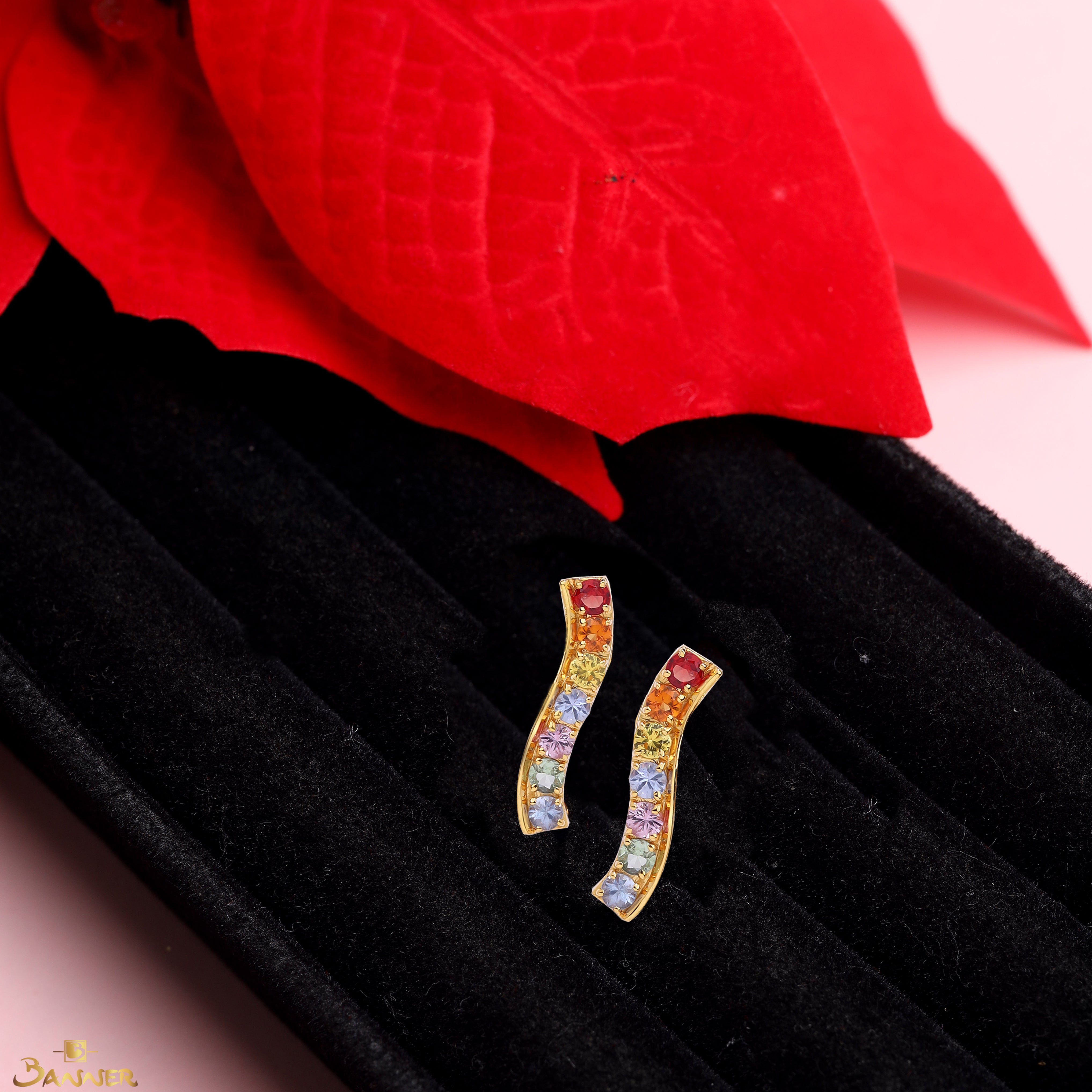 Multi-colored Sapphire Wave Earrings