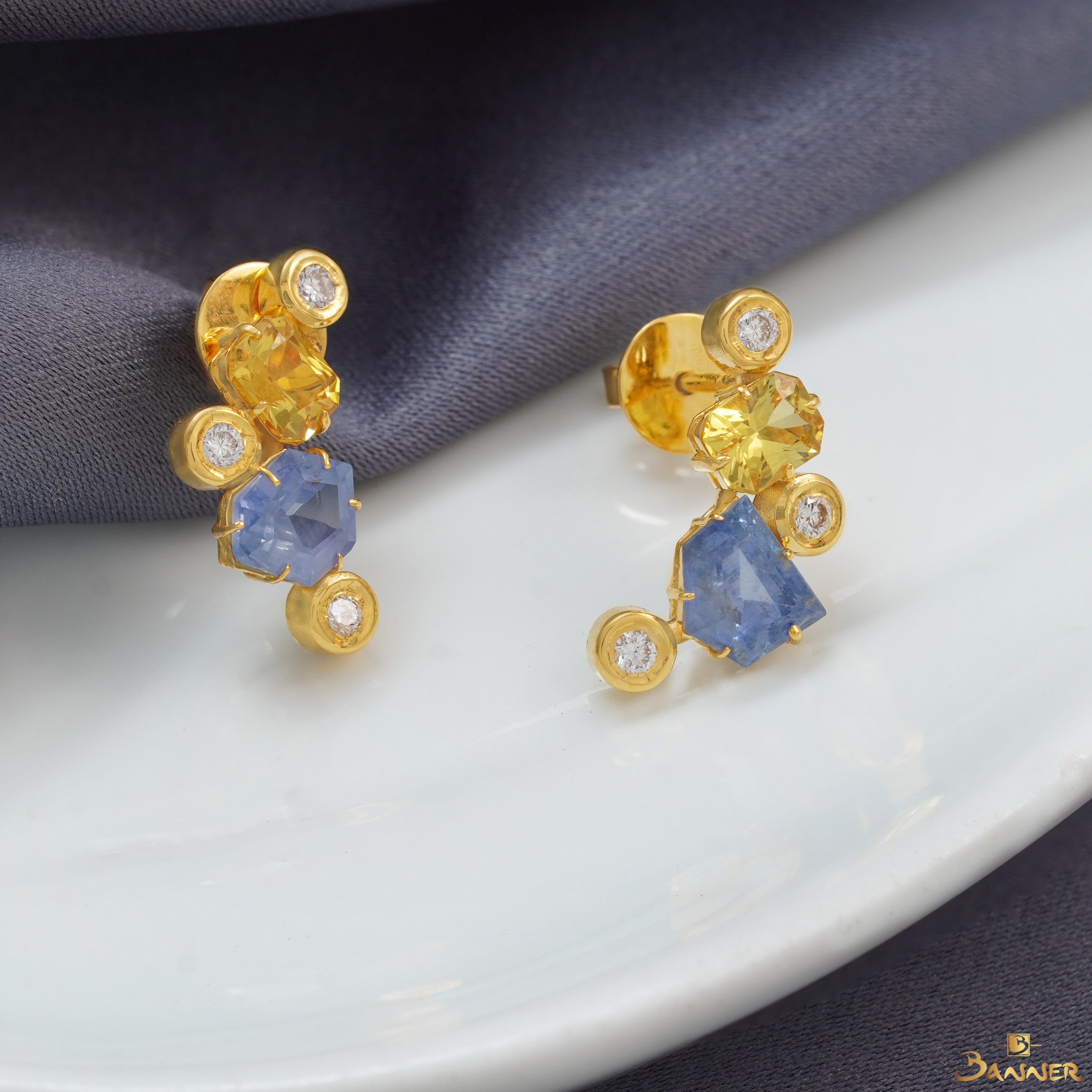 Multi-colored Sapphire and Diamond Prism Earrings