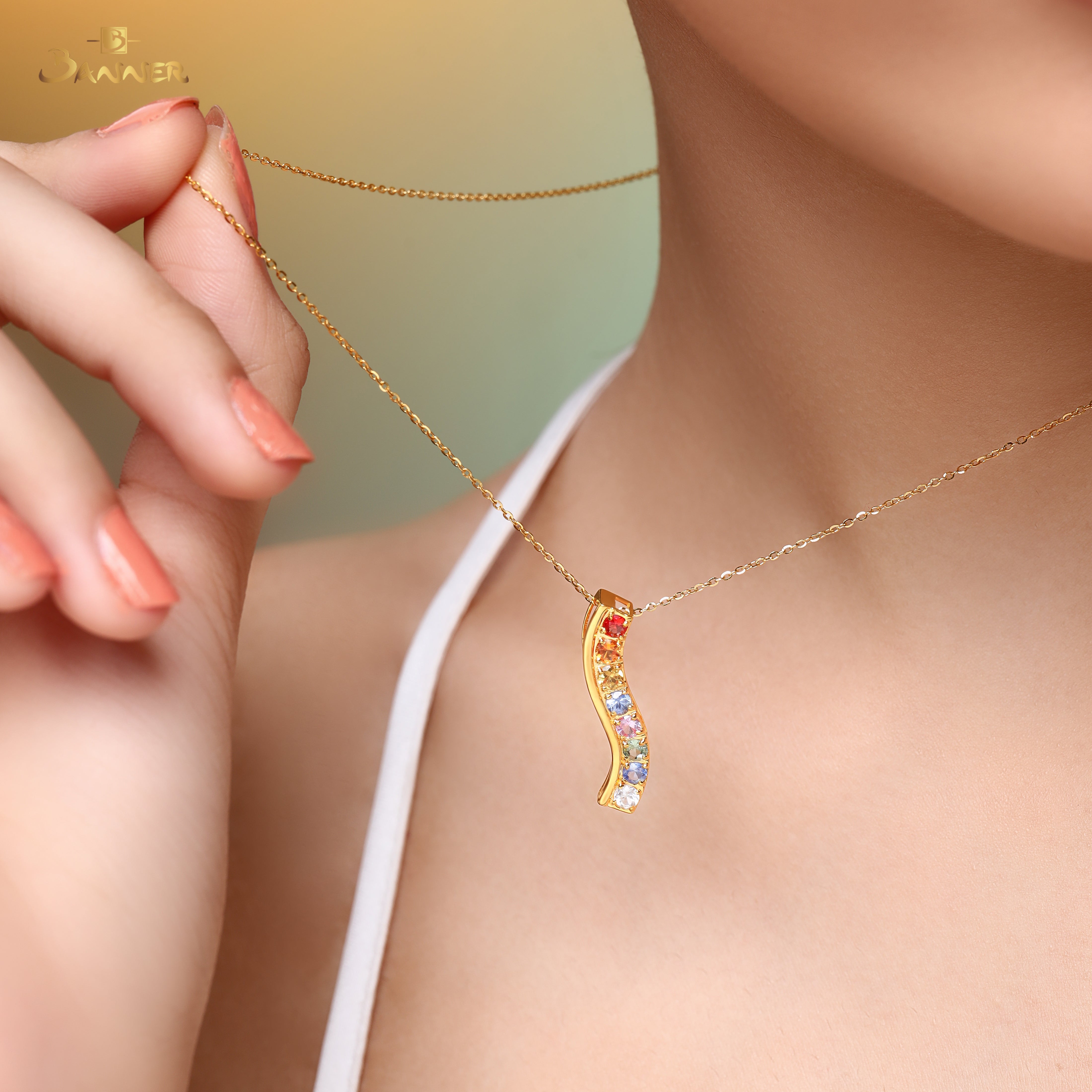 Multi-colored Sapphire Wave Necklace