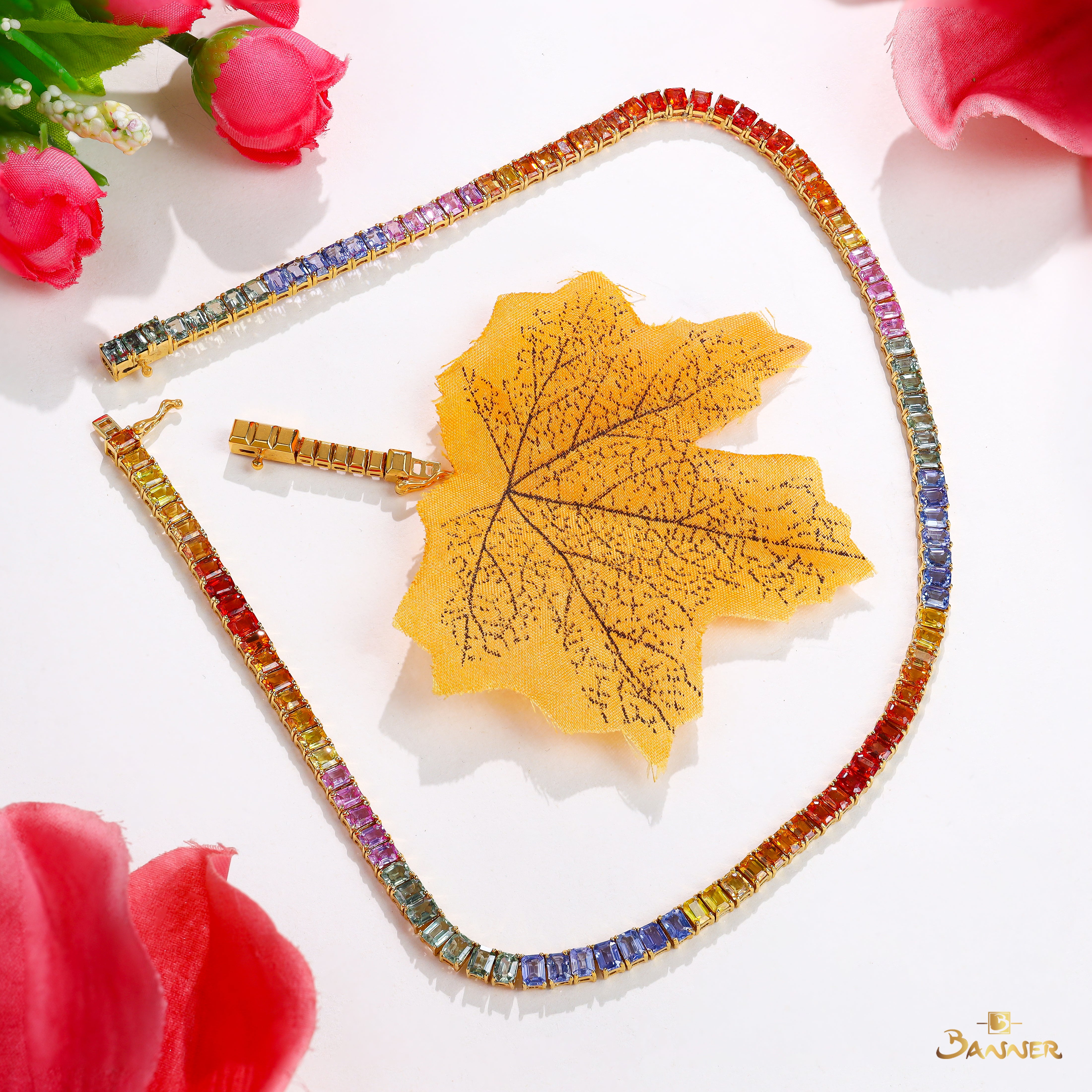 Multi-colored Sapphire Tennis Necklace