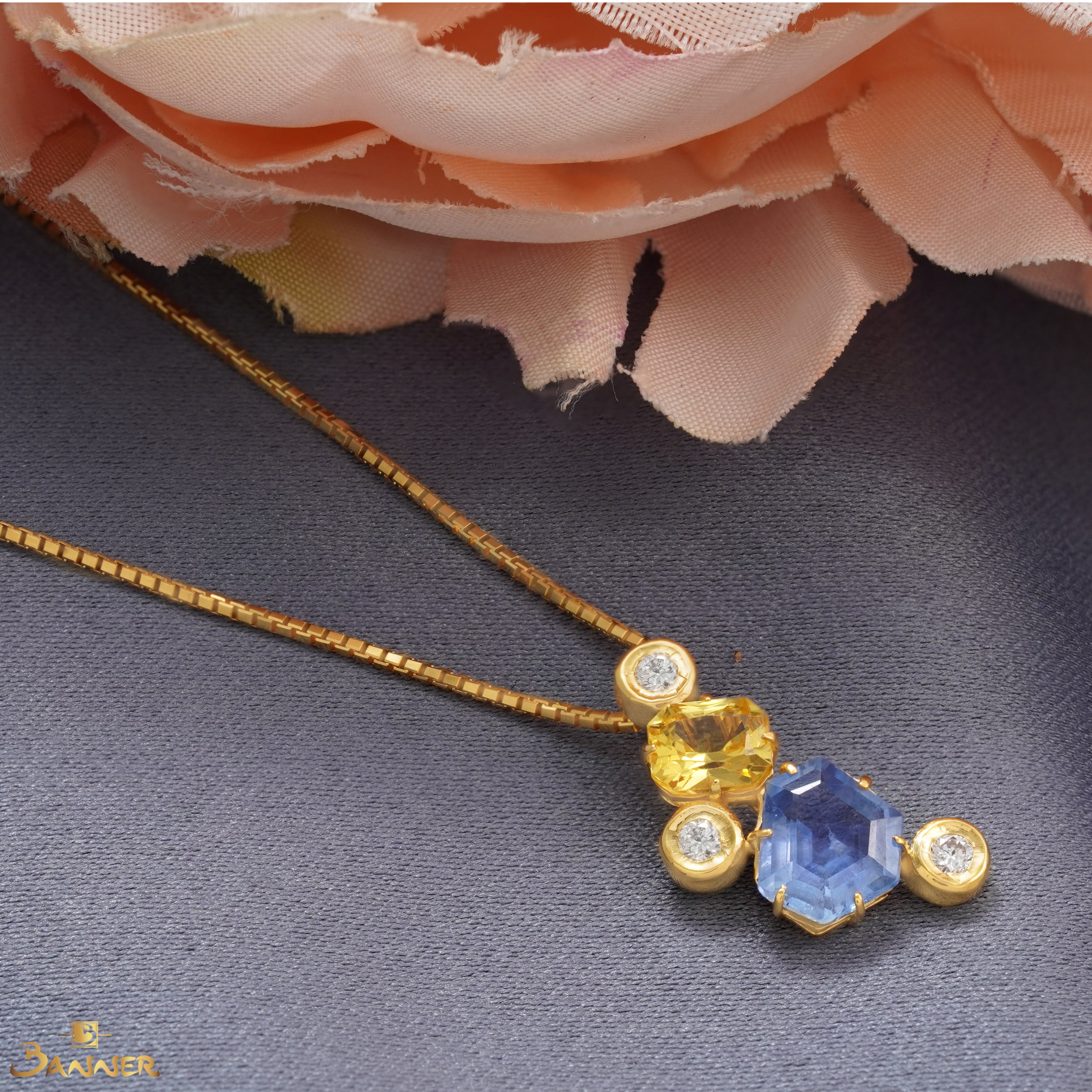 Multi-colored Sapphire and Diamond Prism Pendant