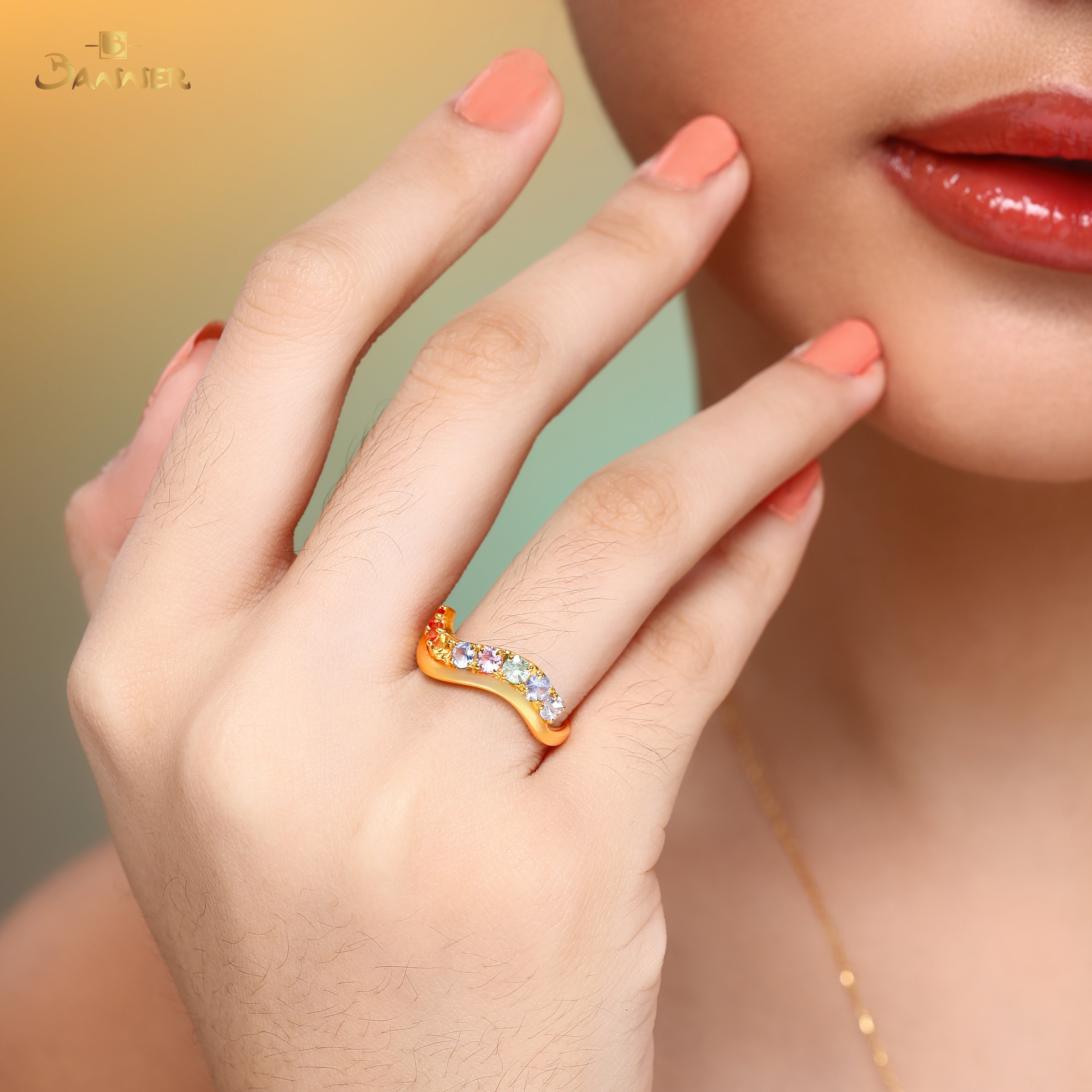 Multi-colored Sapphire Wave Ring