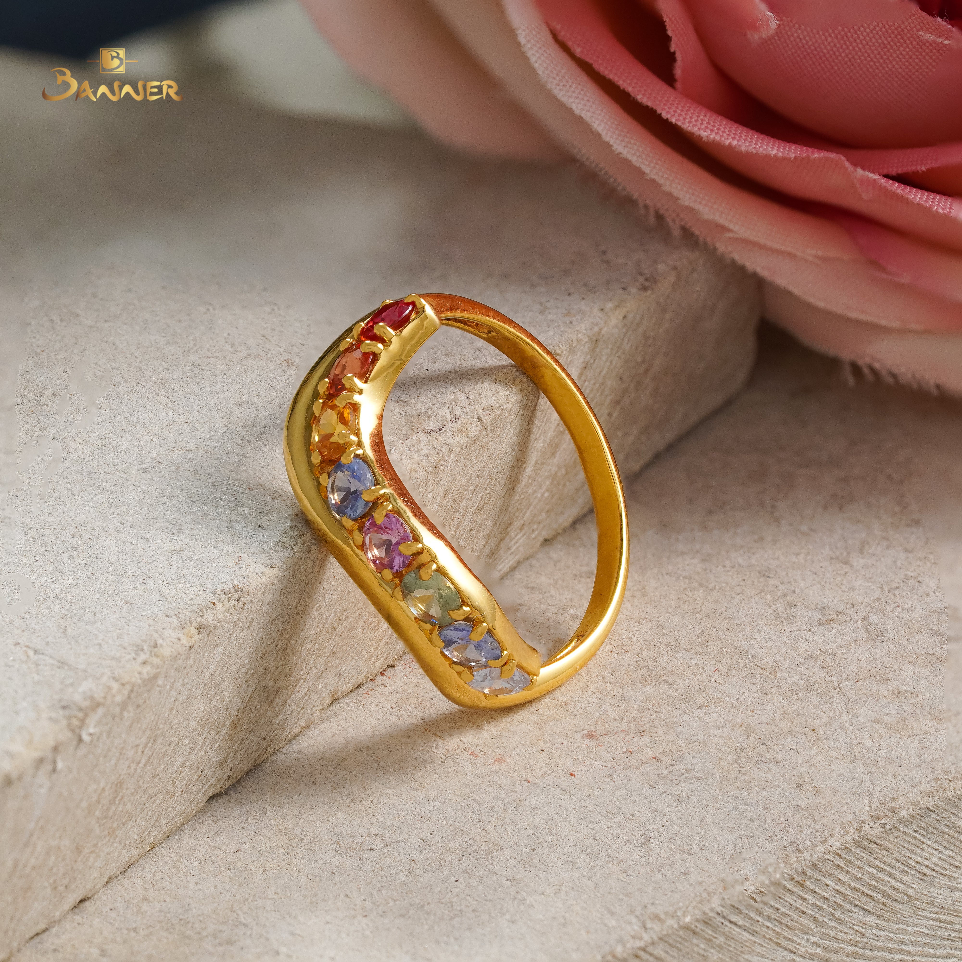 Multi-colored Sapphire Wave Ring