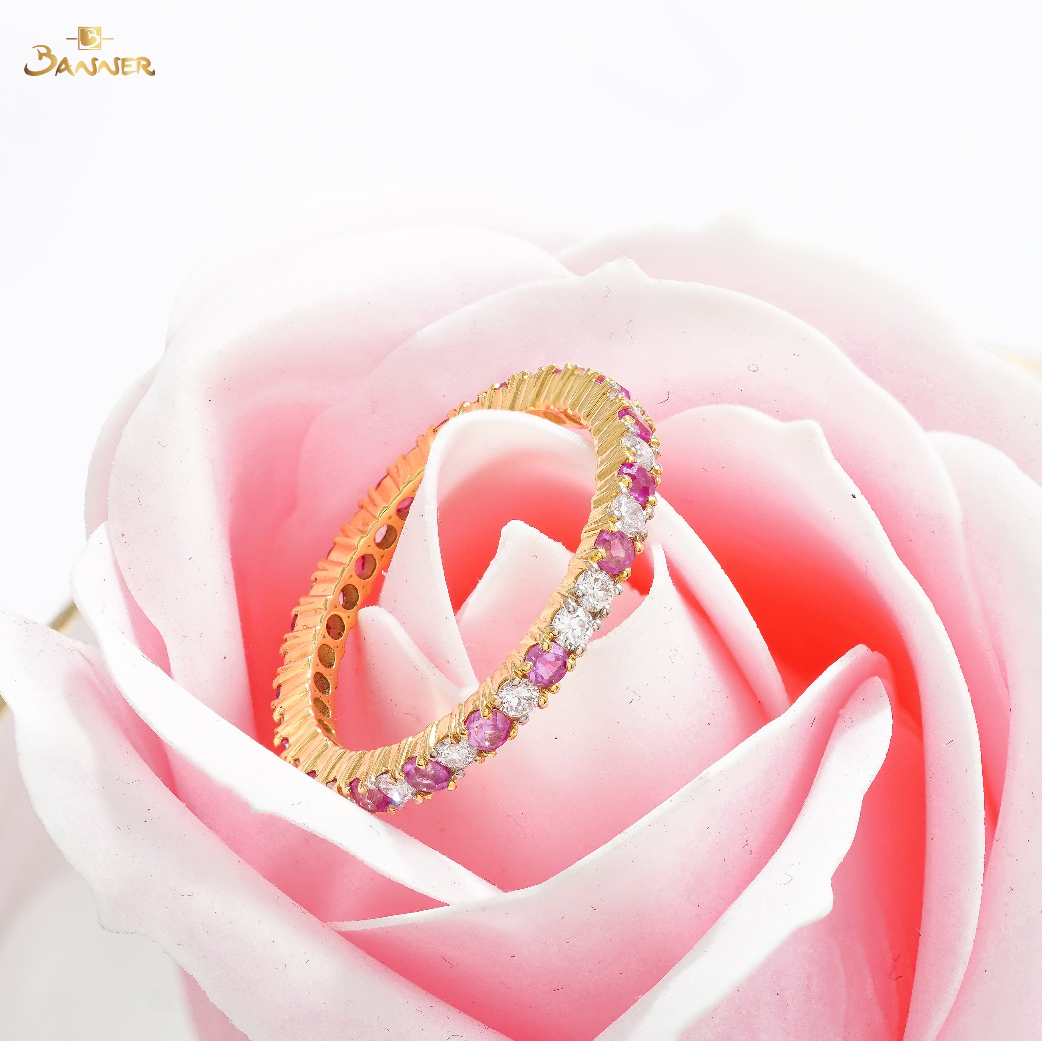 Multi-color Sapphire and Diamond Zig-zag Ring