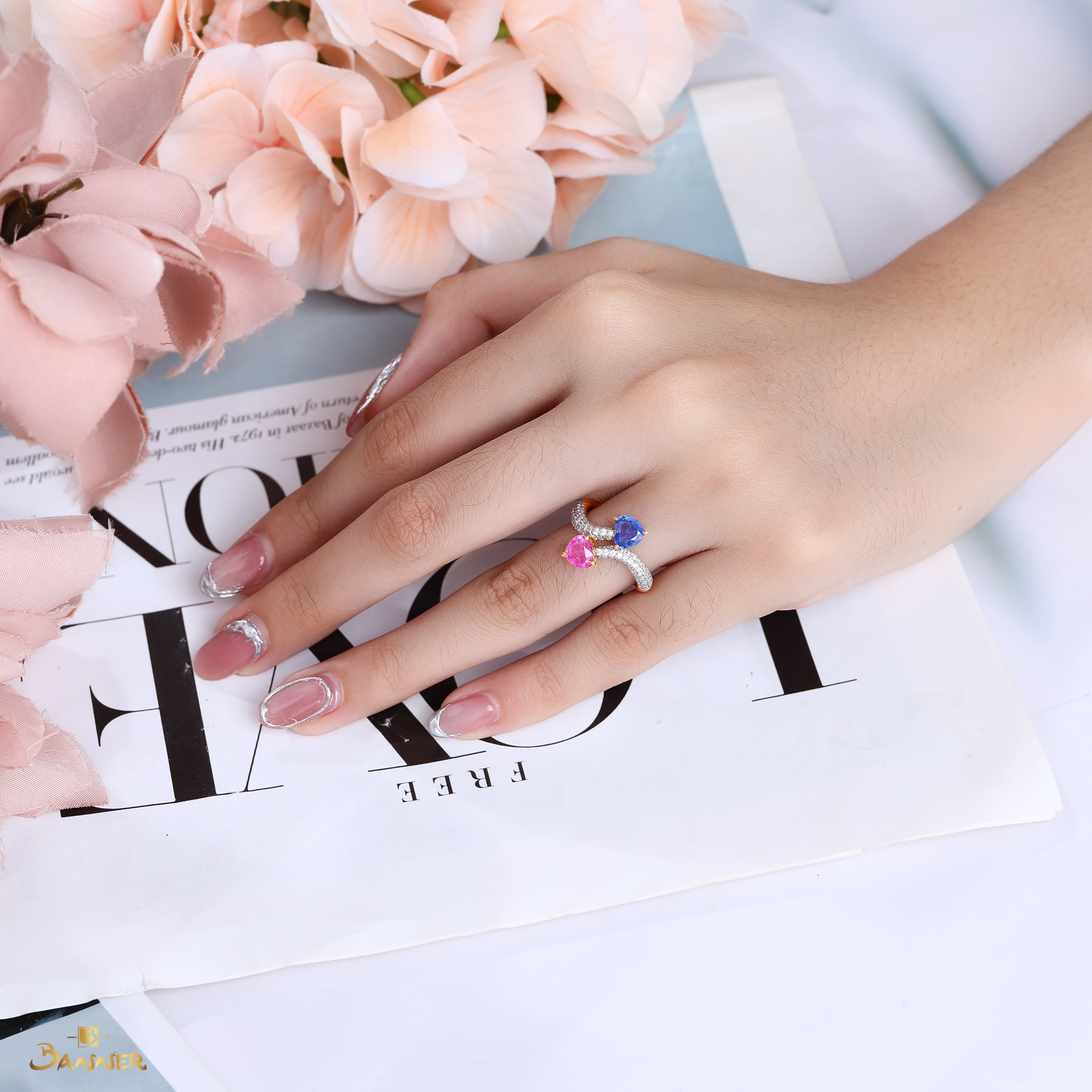 Multi-colored Sapphire and Diamond Toi - Et - Moi Ring