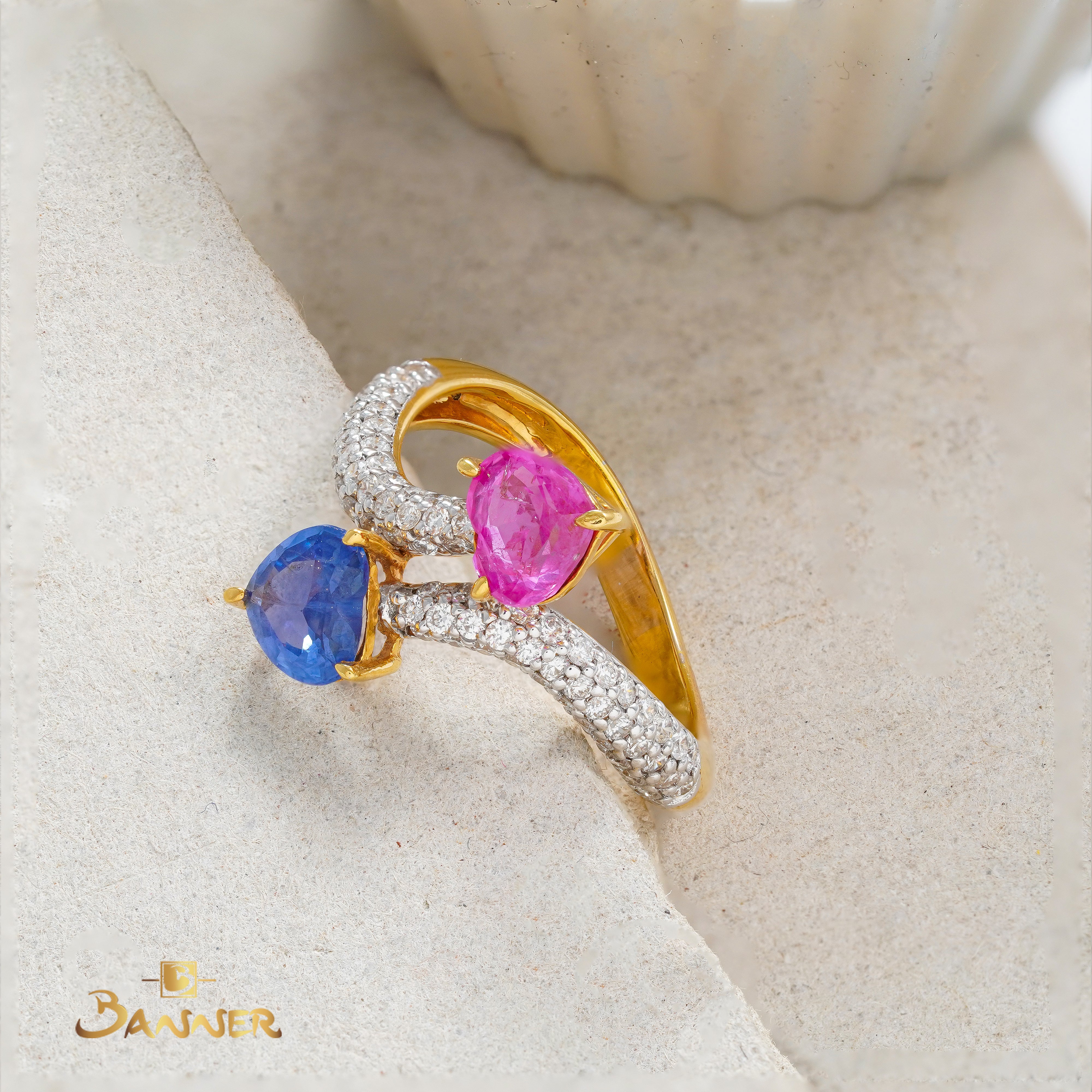 Multi-colored Sapphire and Diamond Toi - Et - Moi Ring