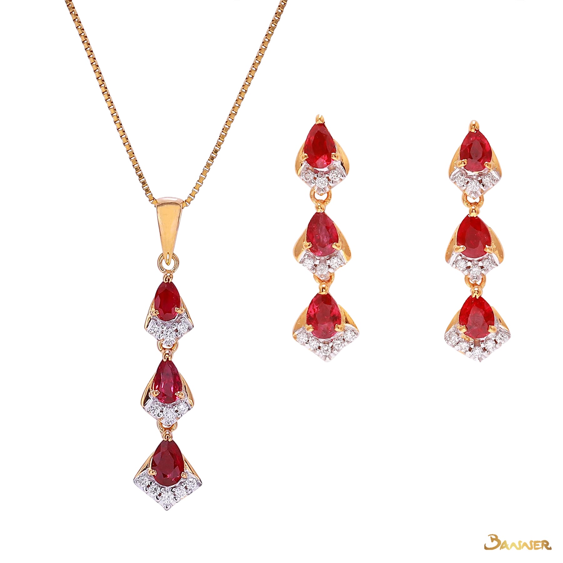 Ruby and Diamond Rain-drop Set