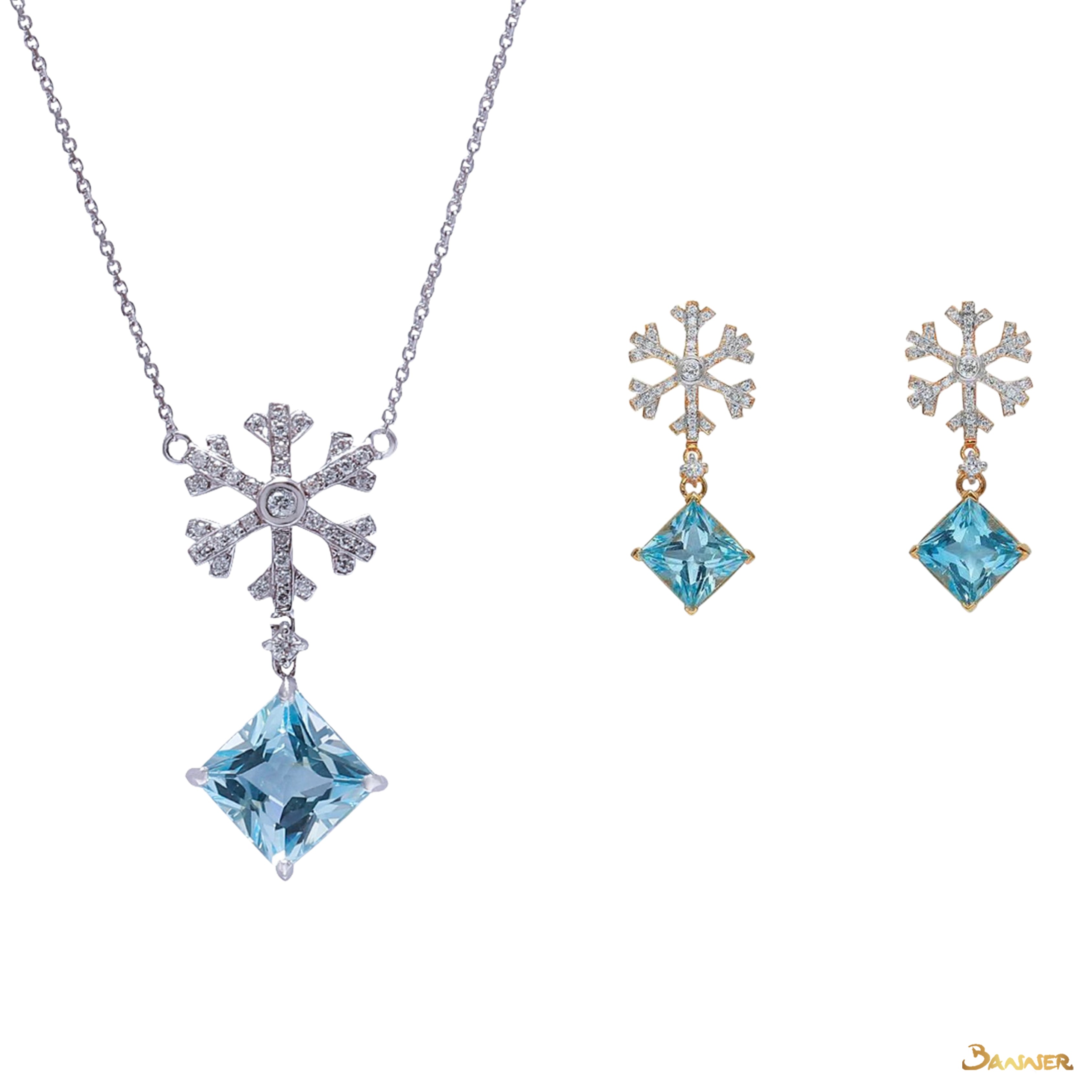 Blue Topaz and Diamond Snowflake Set