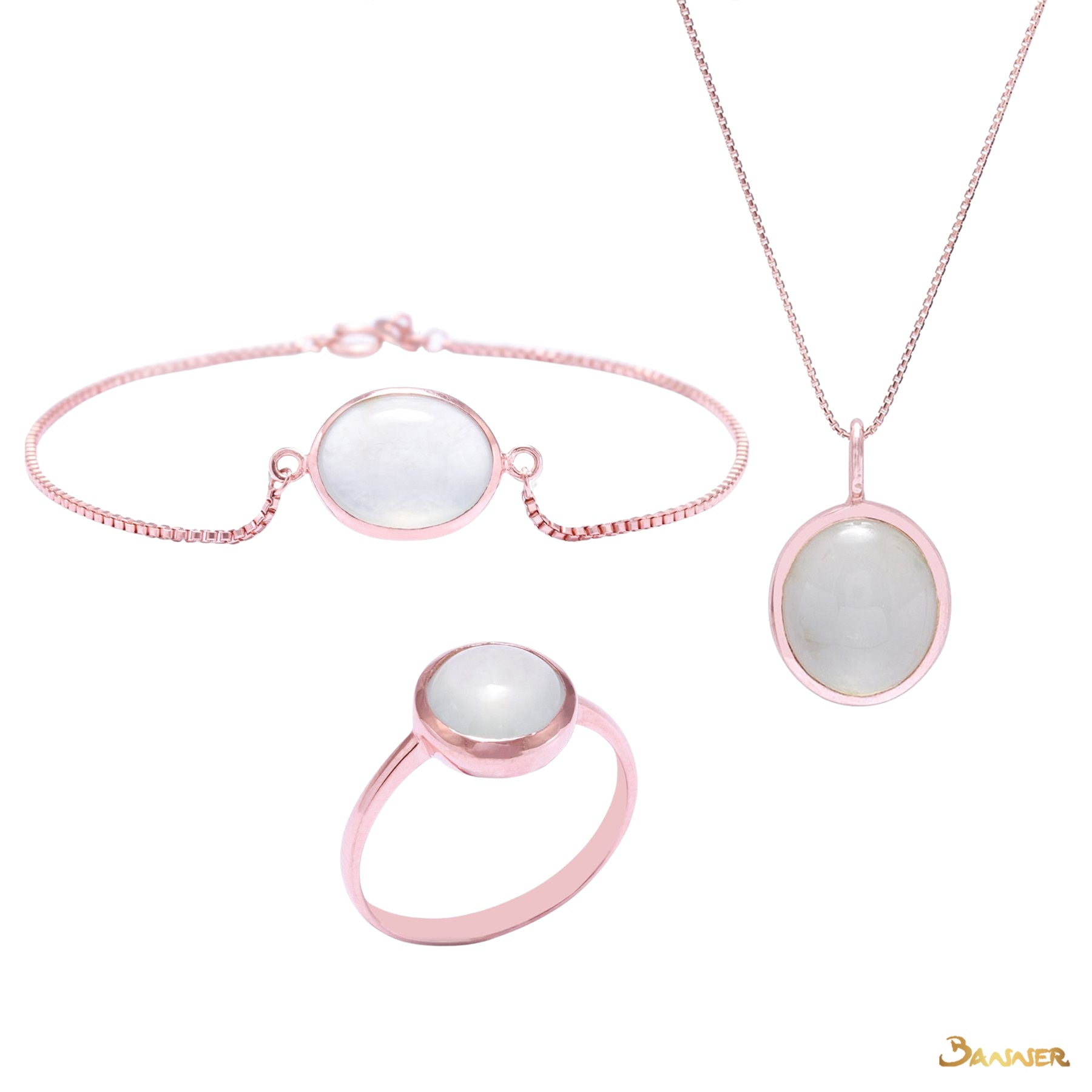 White Jade and 18K Rose Gold Set