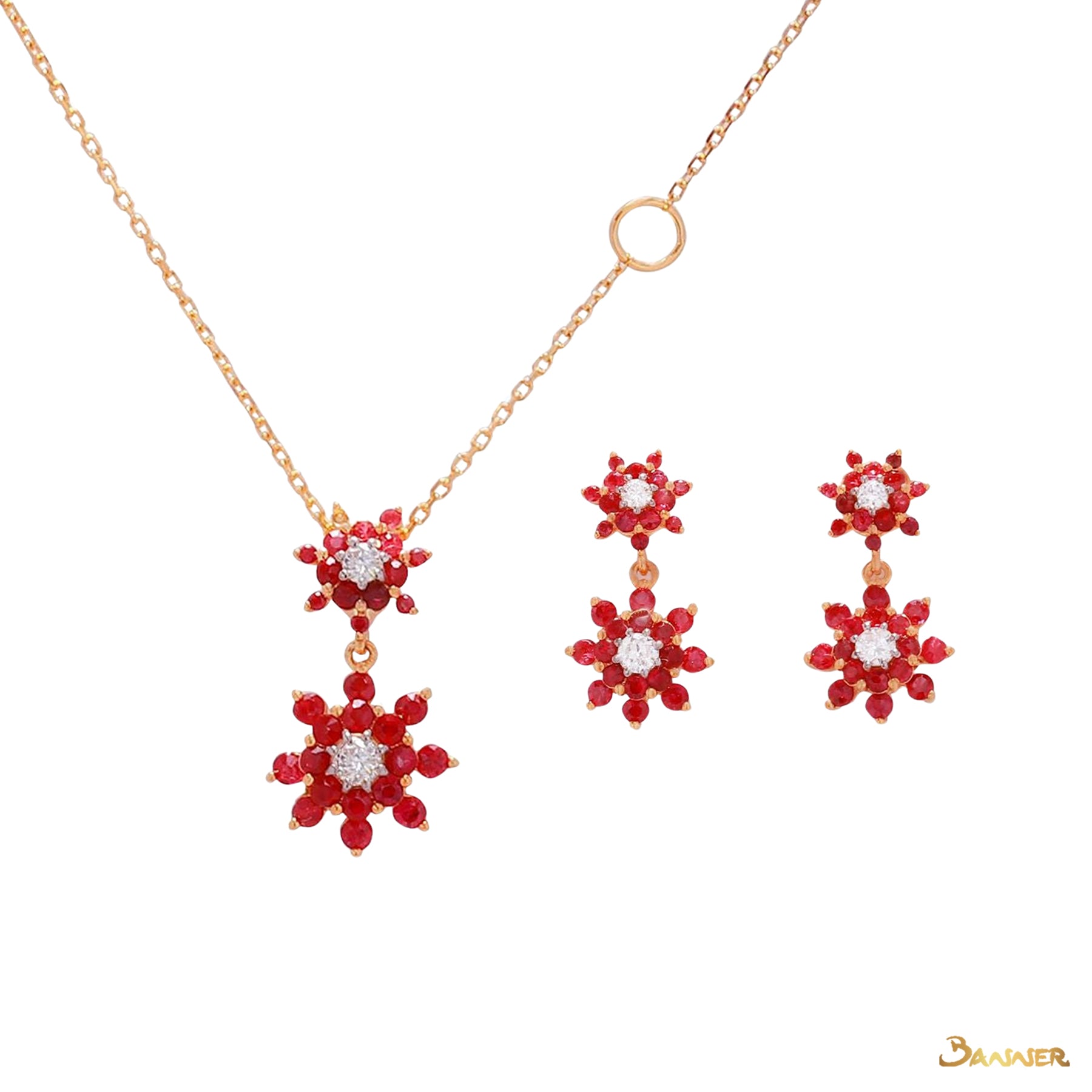 Ruby and Diamond Floral Set