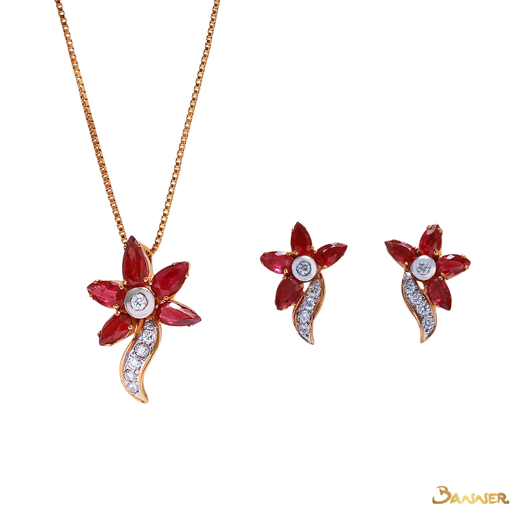 Ruby and Diamond Flower Set