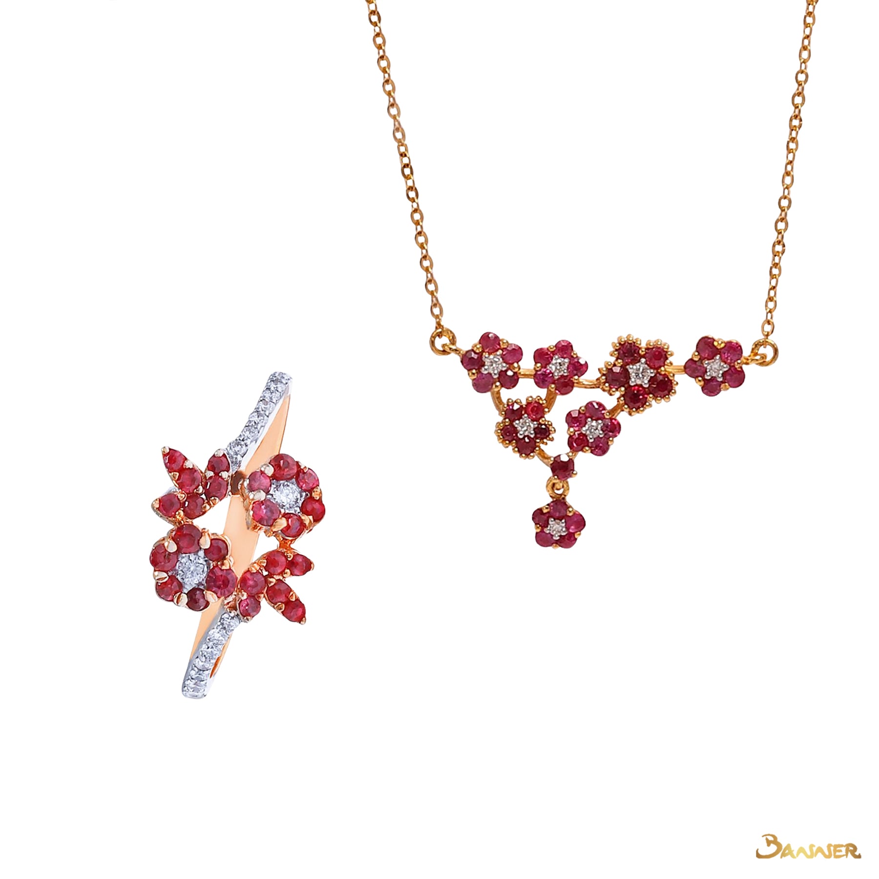 Ruby and Diamond Floral Set