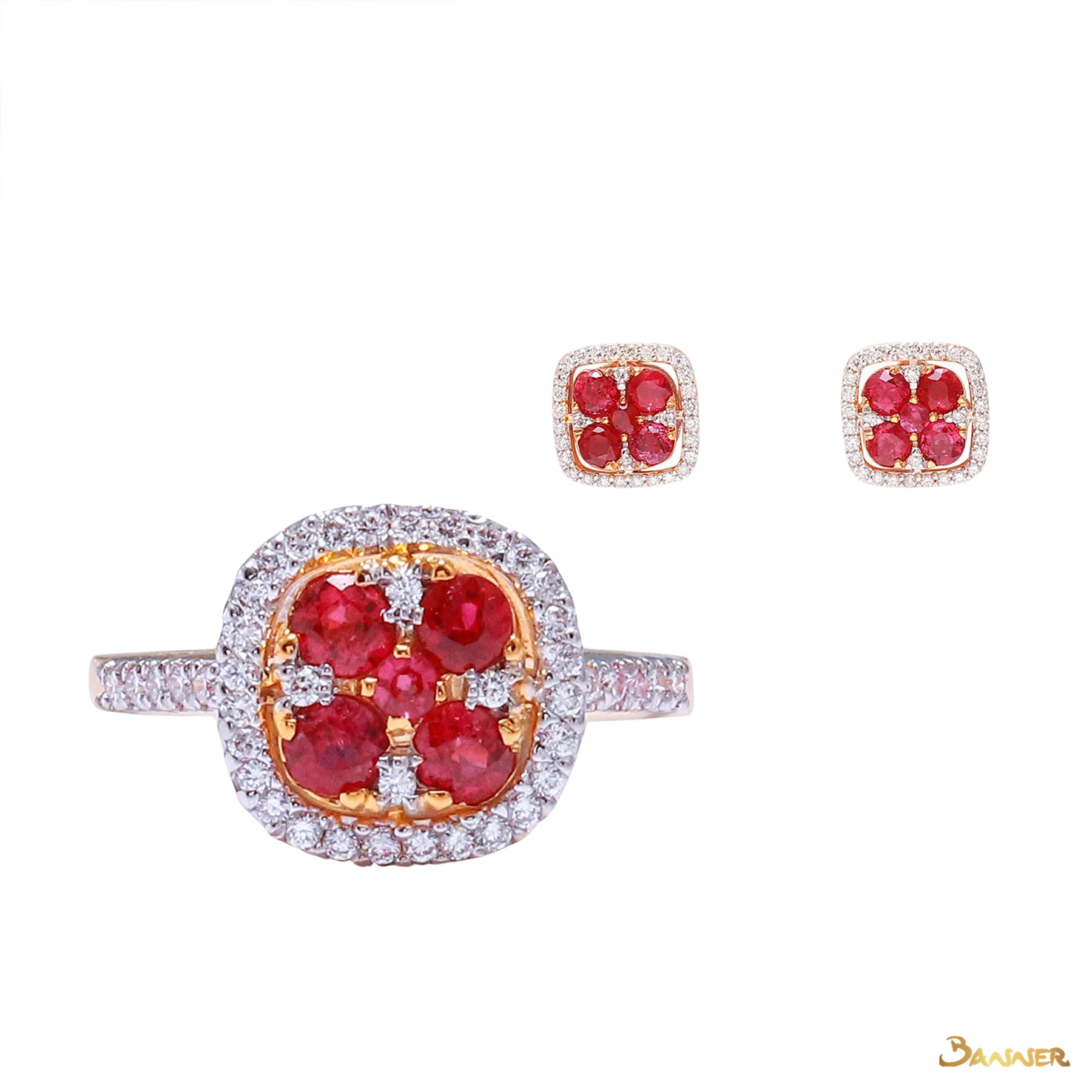 Ruby and Diamond Flower Set