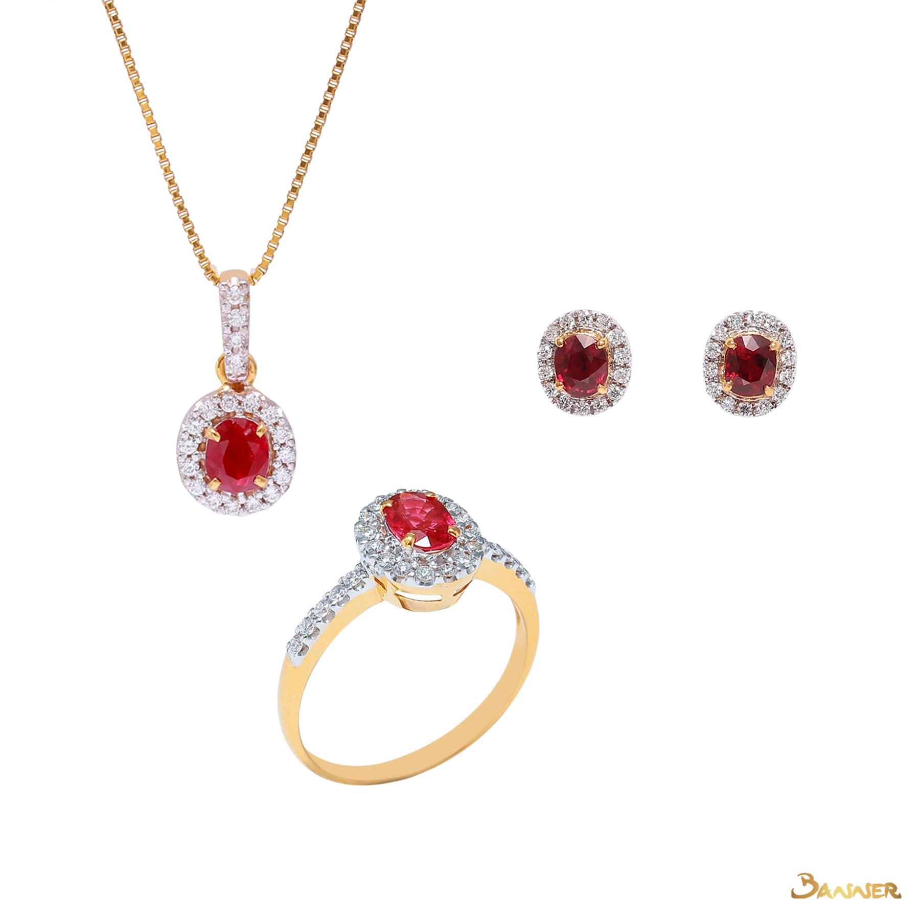 Ruby and Diamond Halo Set