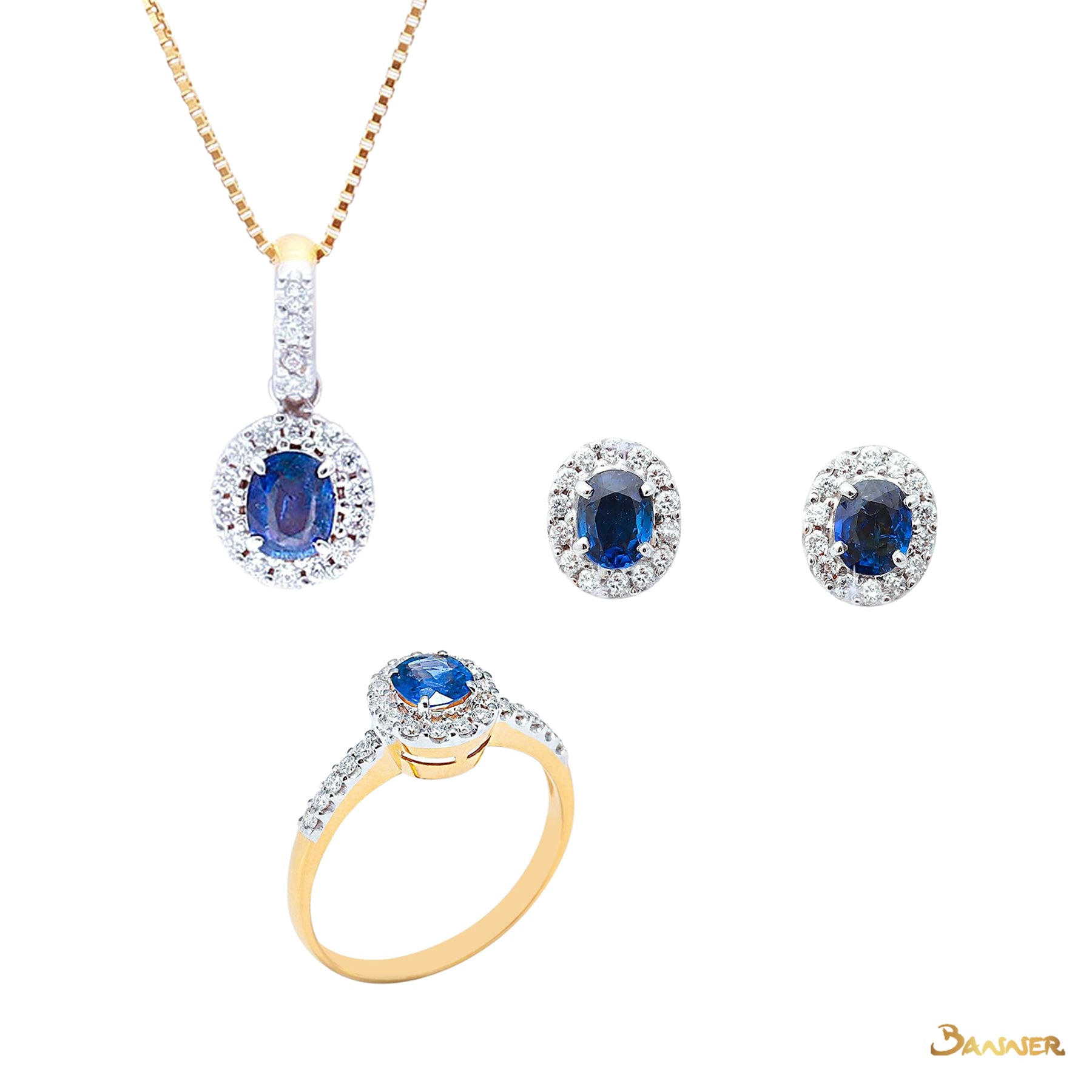 Sapphire and Diamond Halo Set