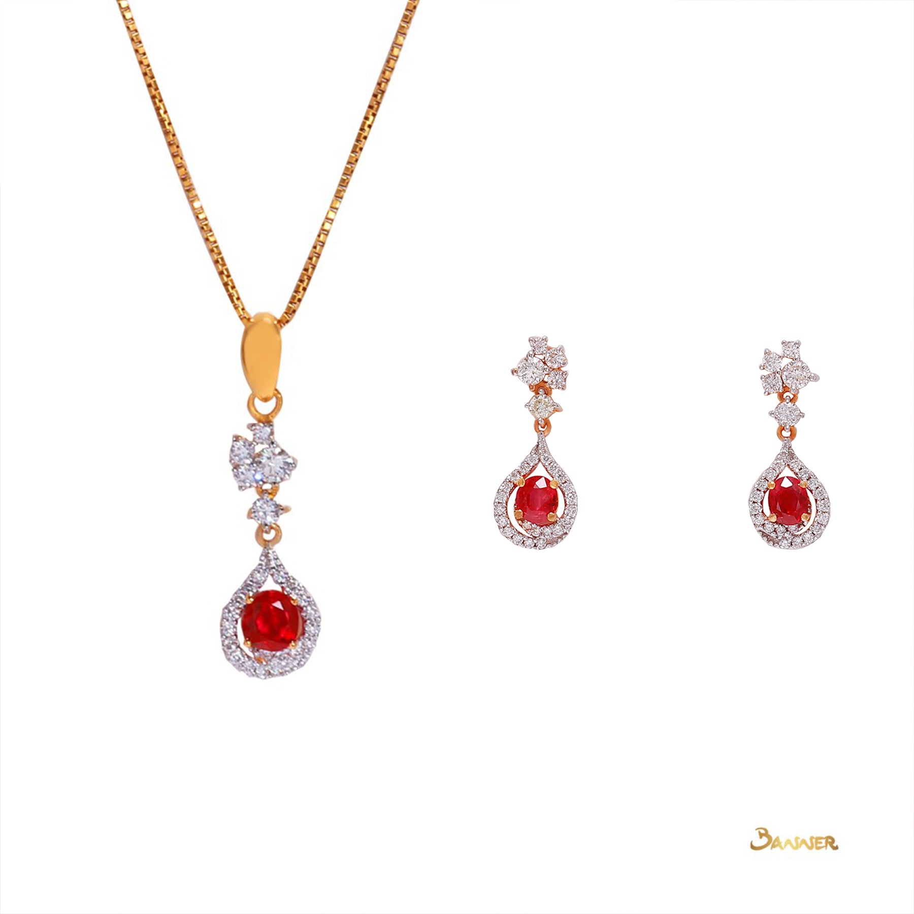 Ruby and Diamond Rain-drop Set