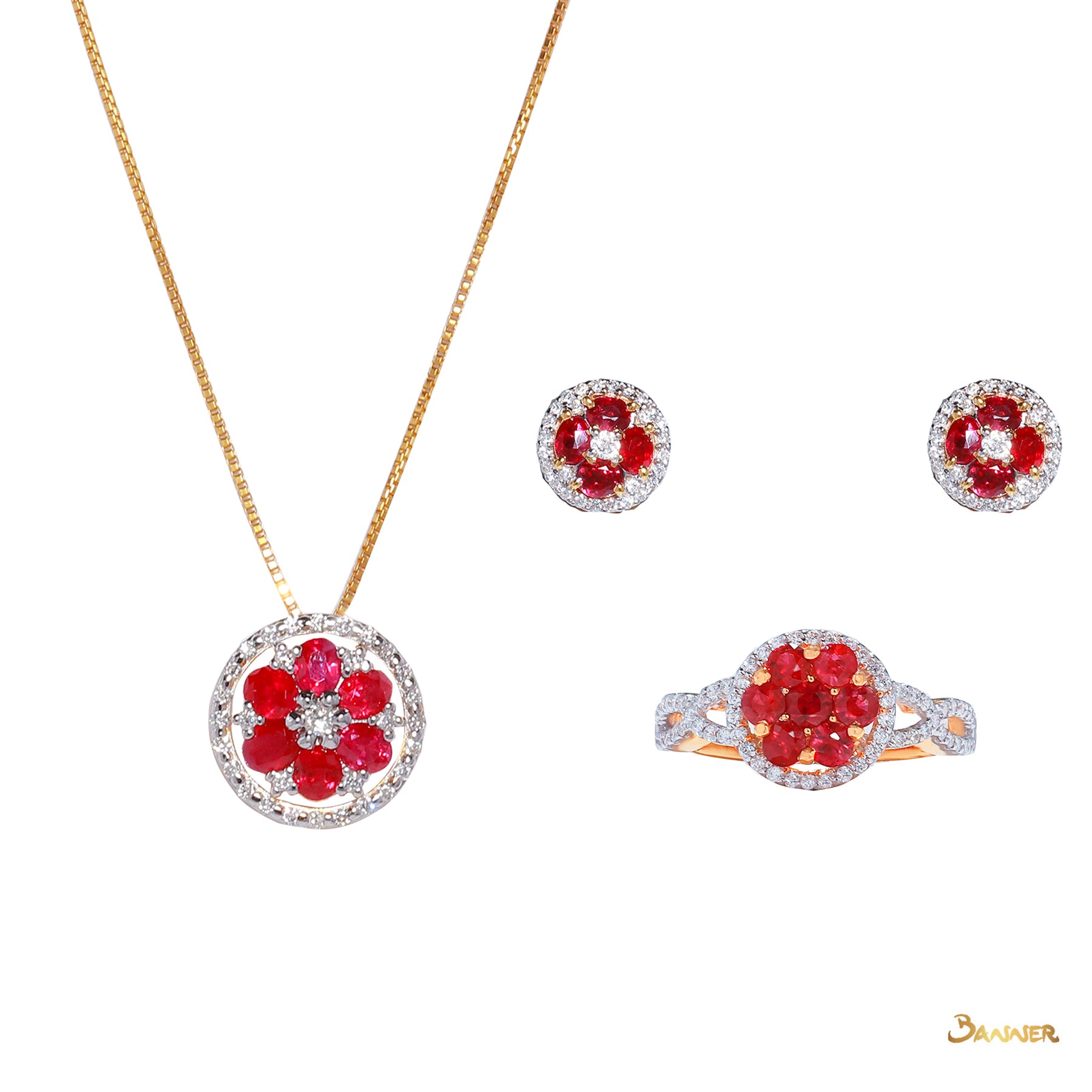 Ruby and Diamond Floral Set