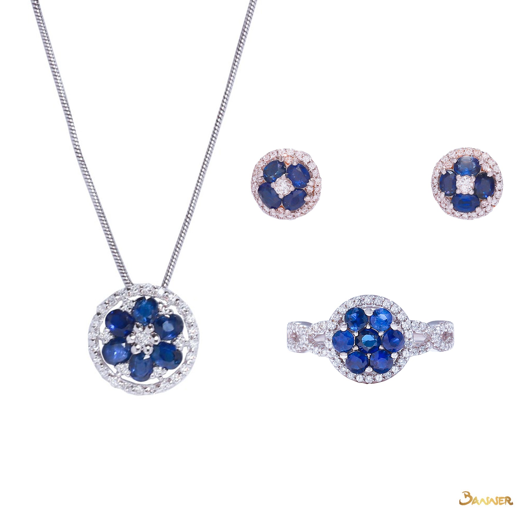 Sapphire and Diamond Floral Set