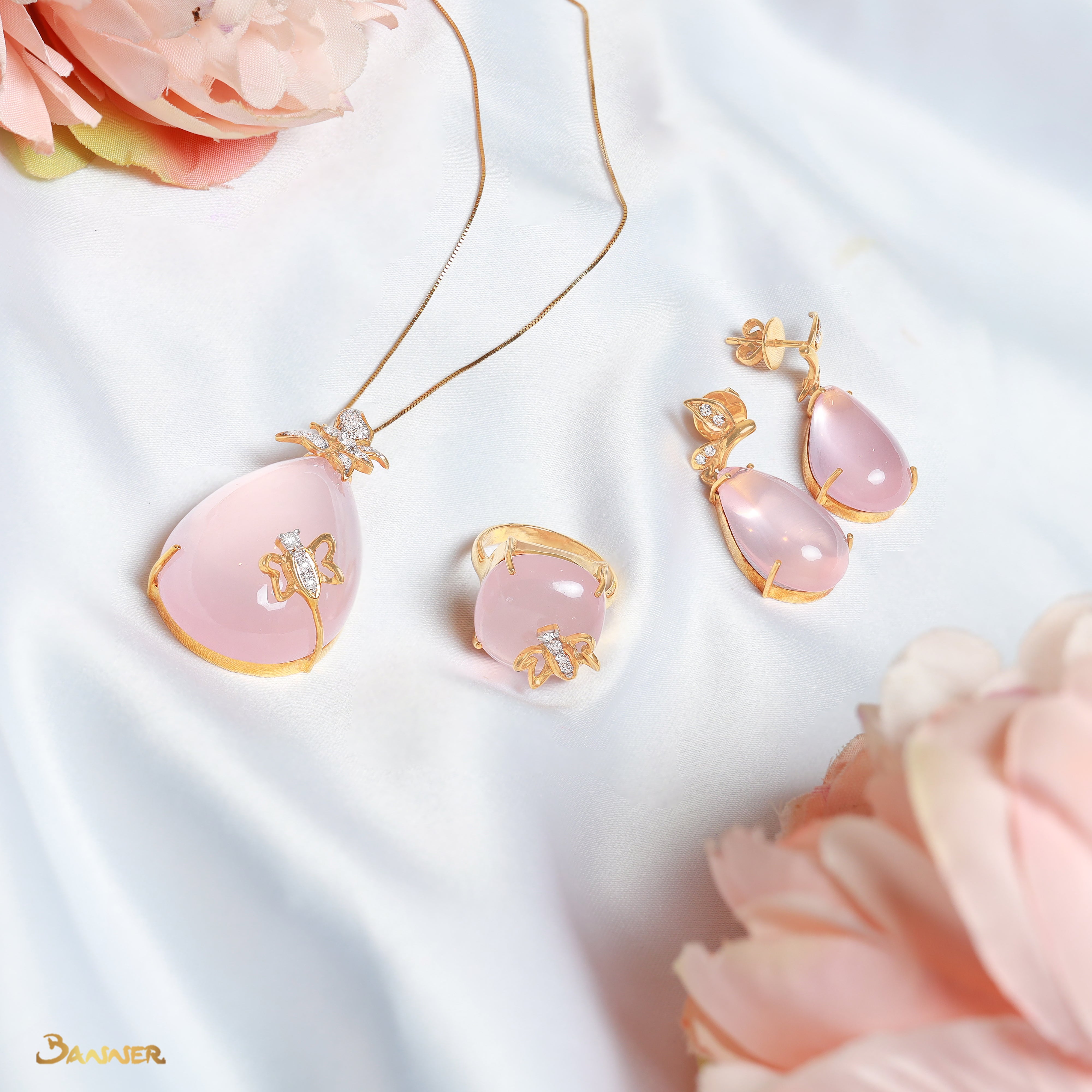 Rose Quartz and Diamond Butterfly Set