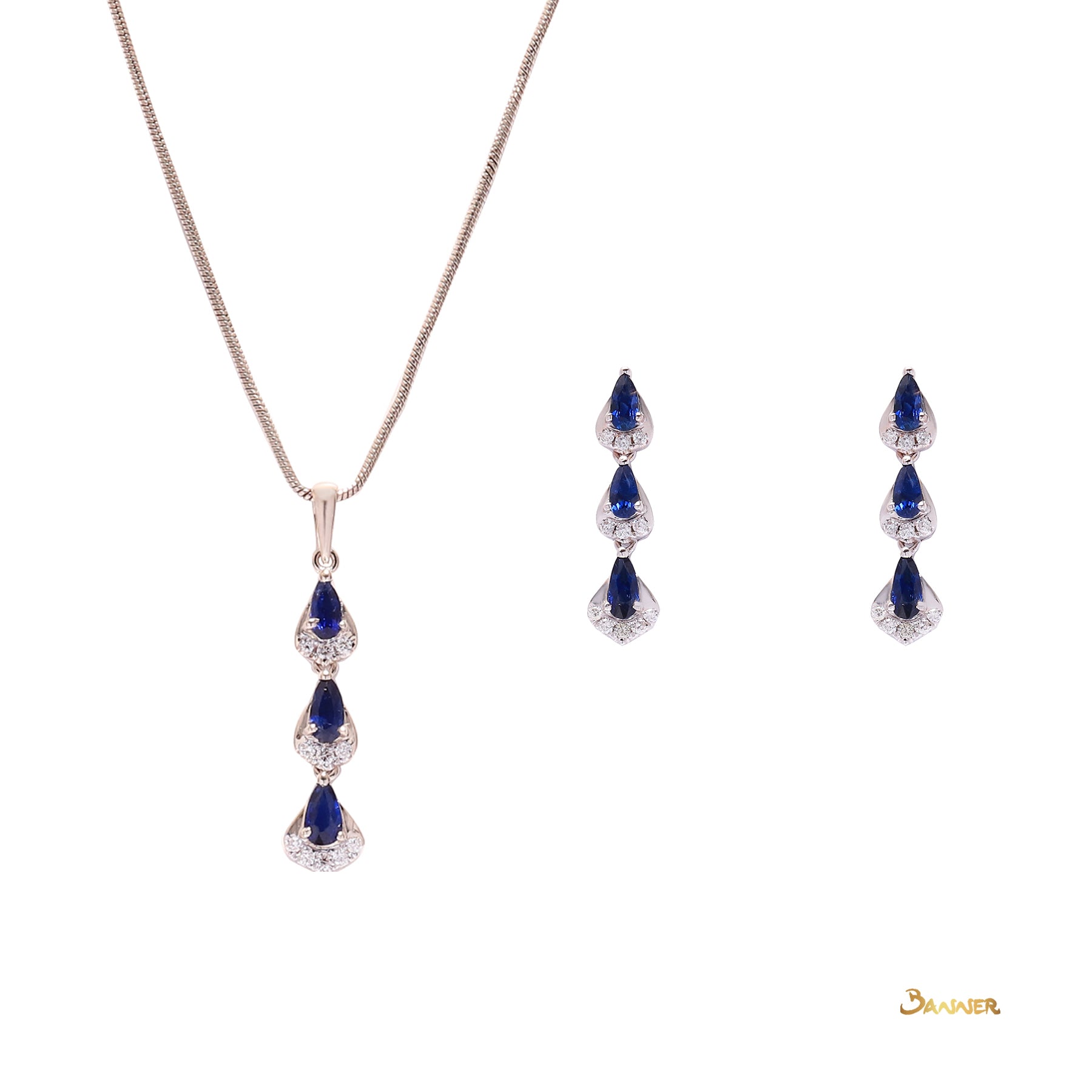 Pear-shaped Sapphire and Diamond 3-step Set