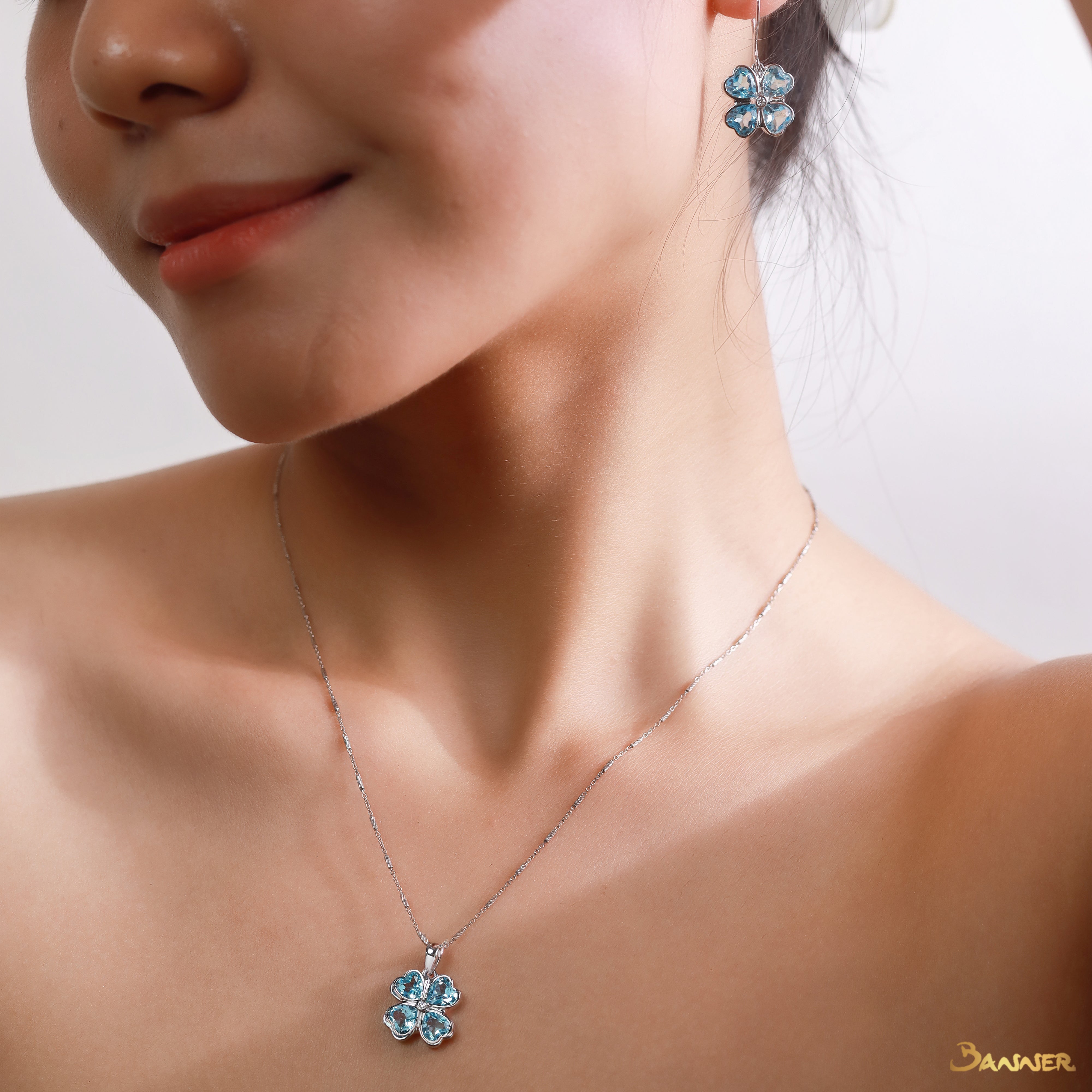 Blue Topaz and Diamond Clover Set