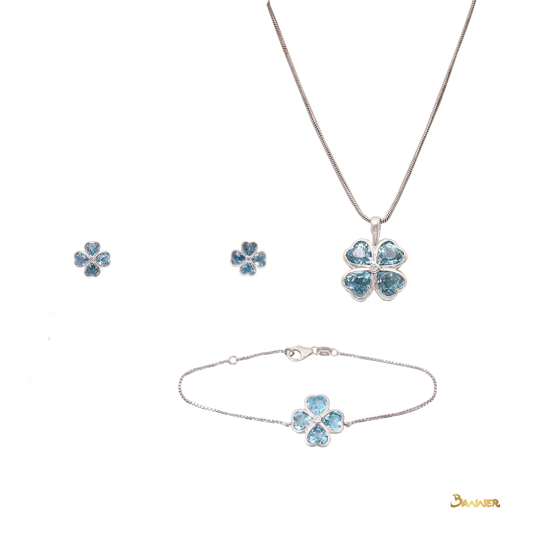 Blue Topaz and Diamond Clover Set