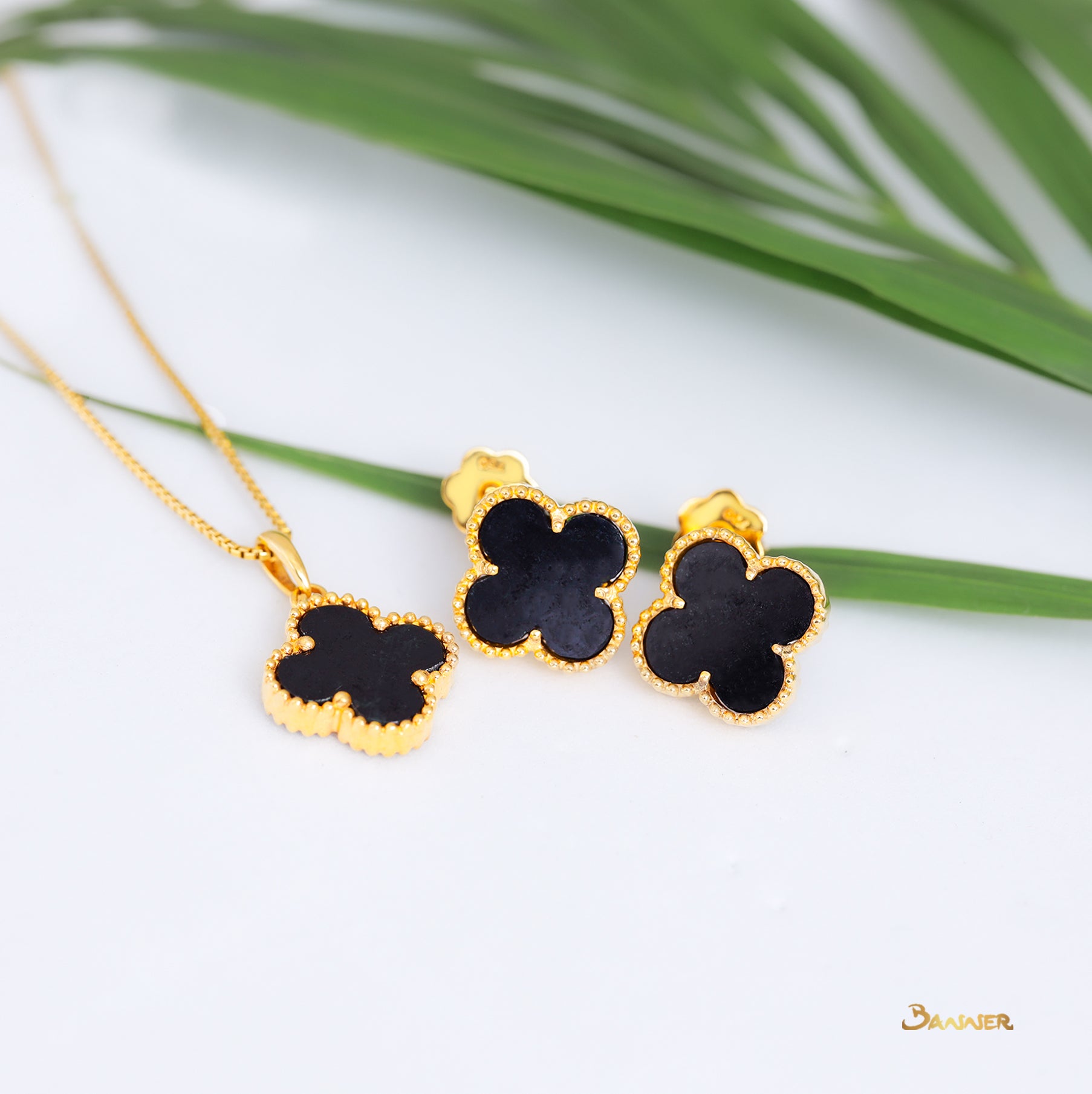 Black Jade Clover Earrings