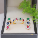 Ruby, Sapphire ,Emerald and Diamond Halo Set