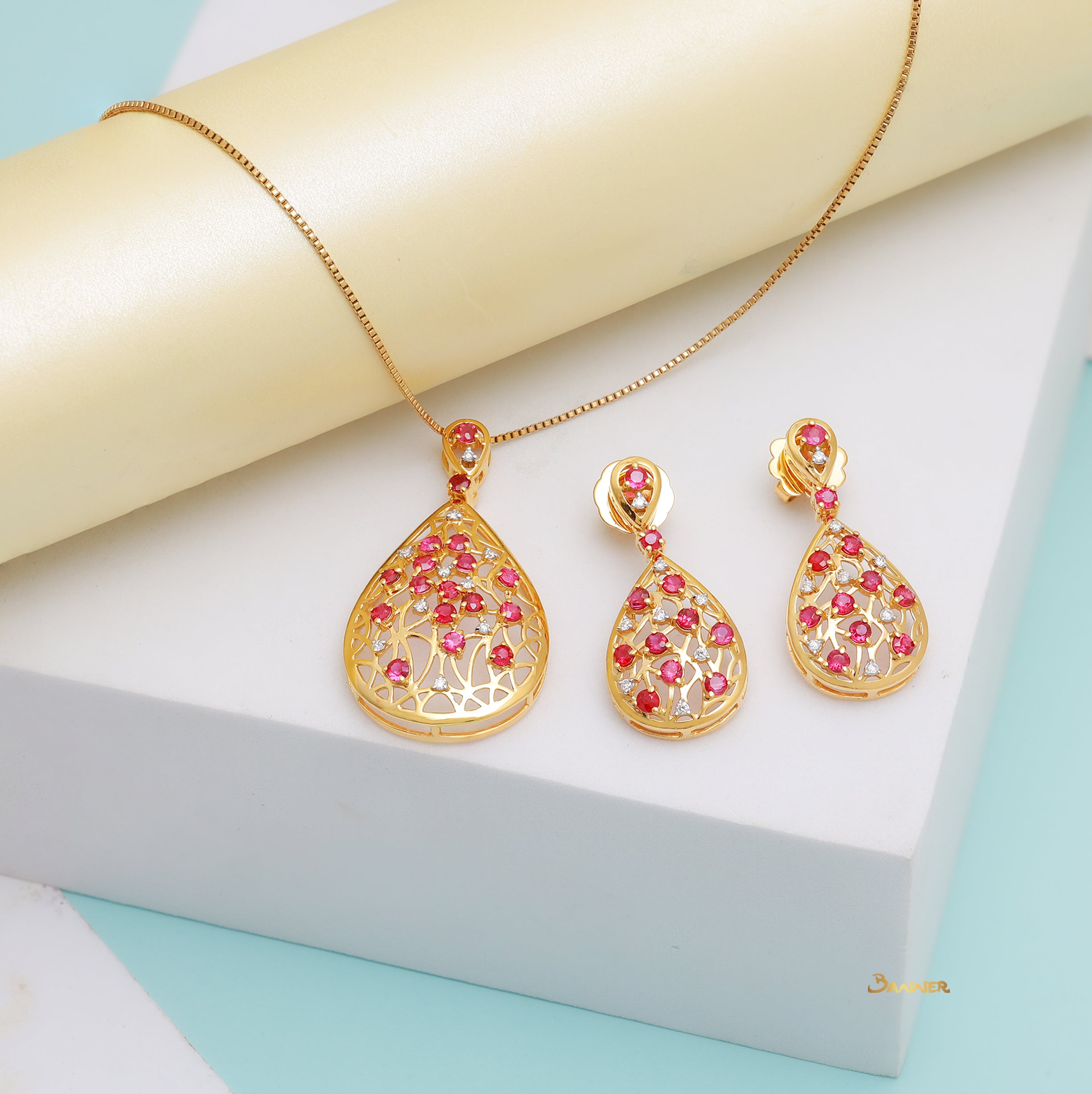 Ruby and Diamond Rain Drop Set