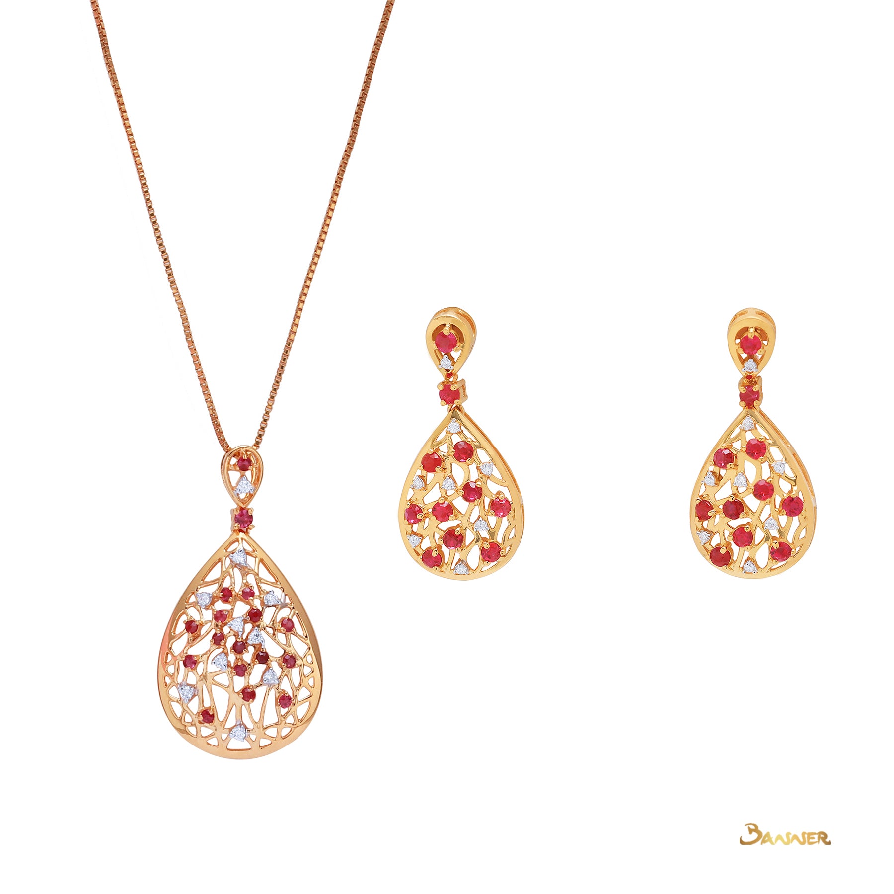 Ruby and Diamond Rain Drop Set