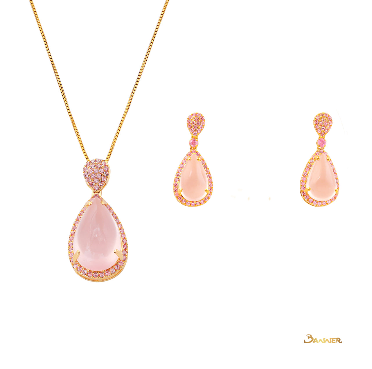 Drop-shaped Rose Quartz and Pink Sapphire Set