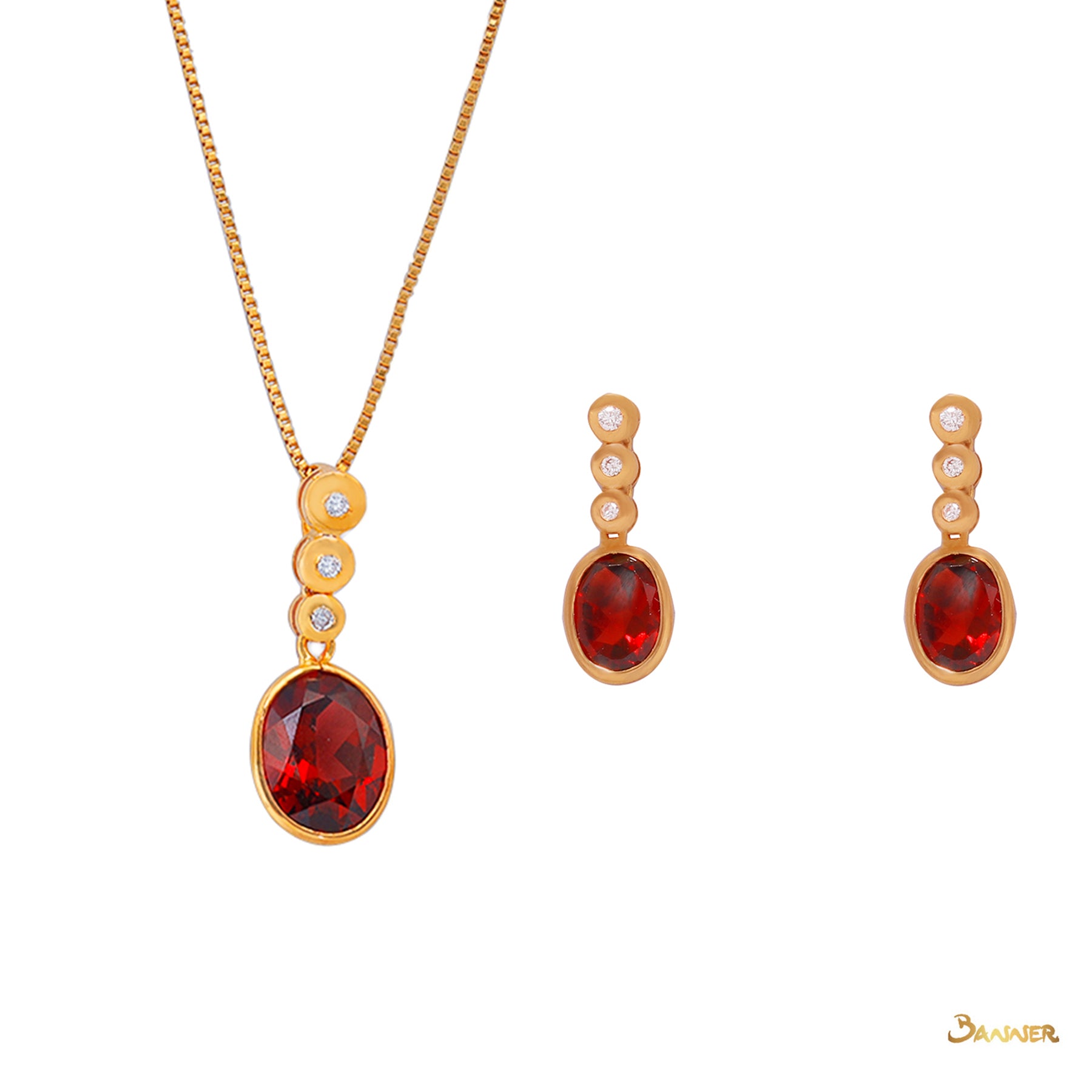 Garnet and Diamond Dangle Set