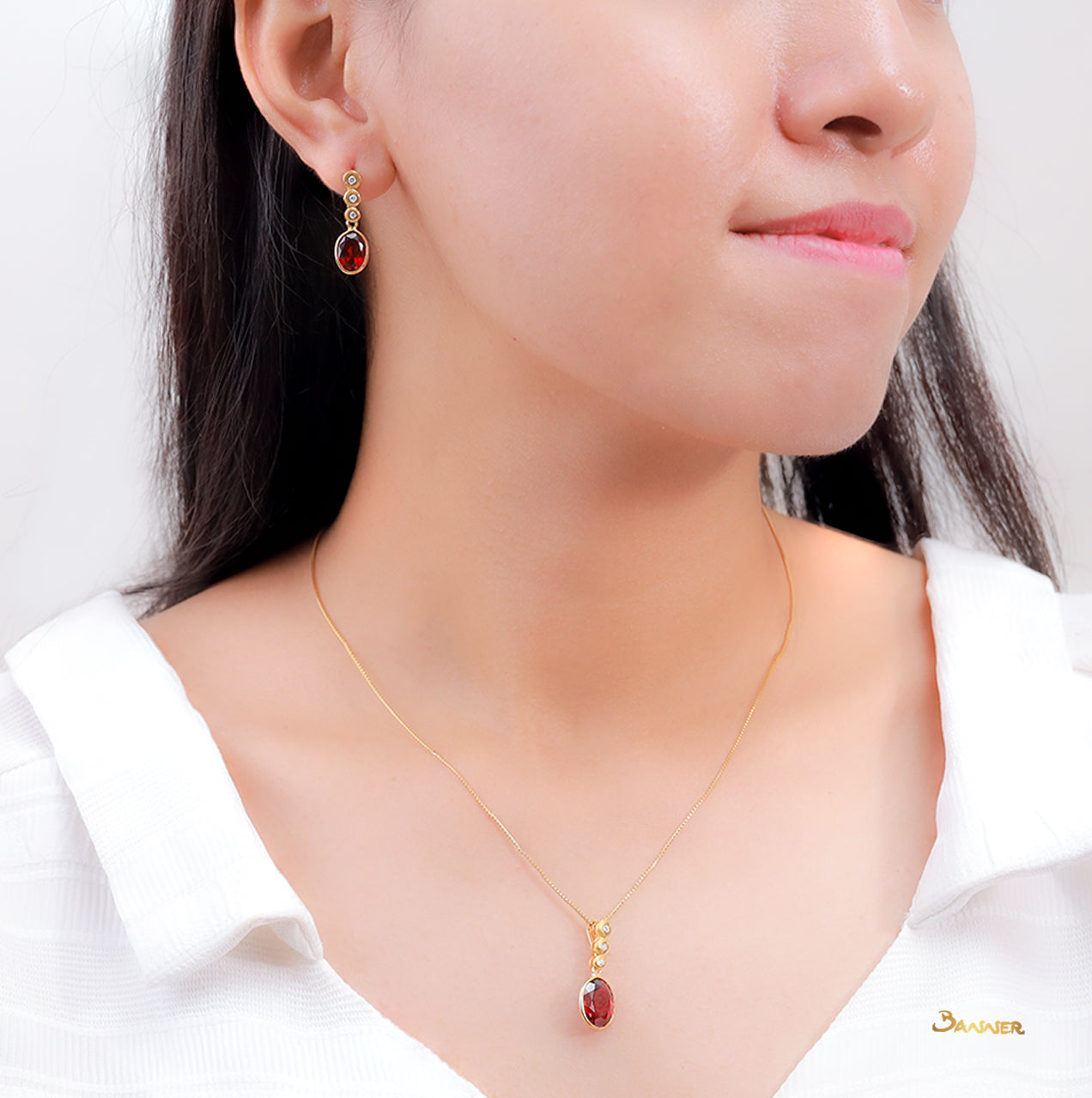 Garnet and Diamond Dangle Set