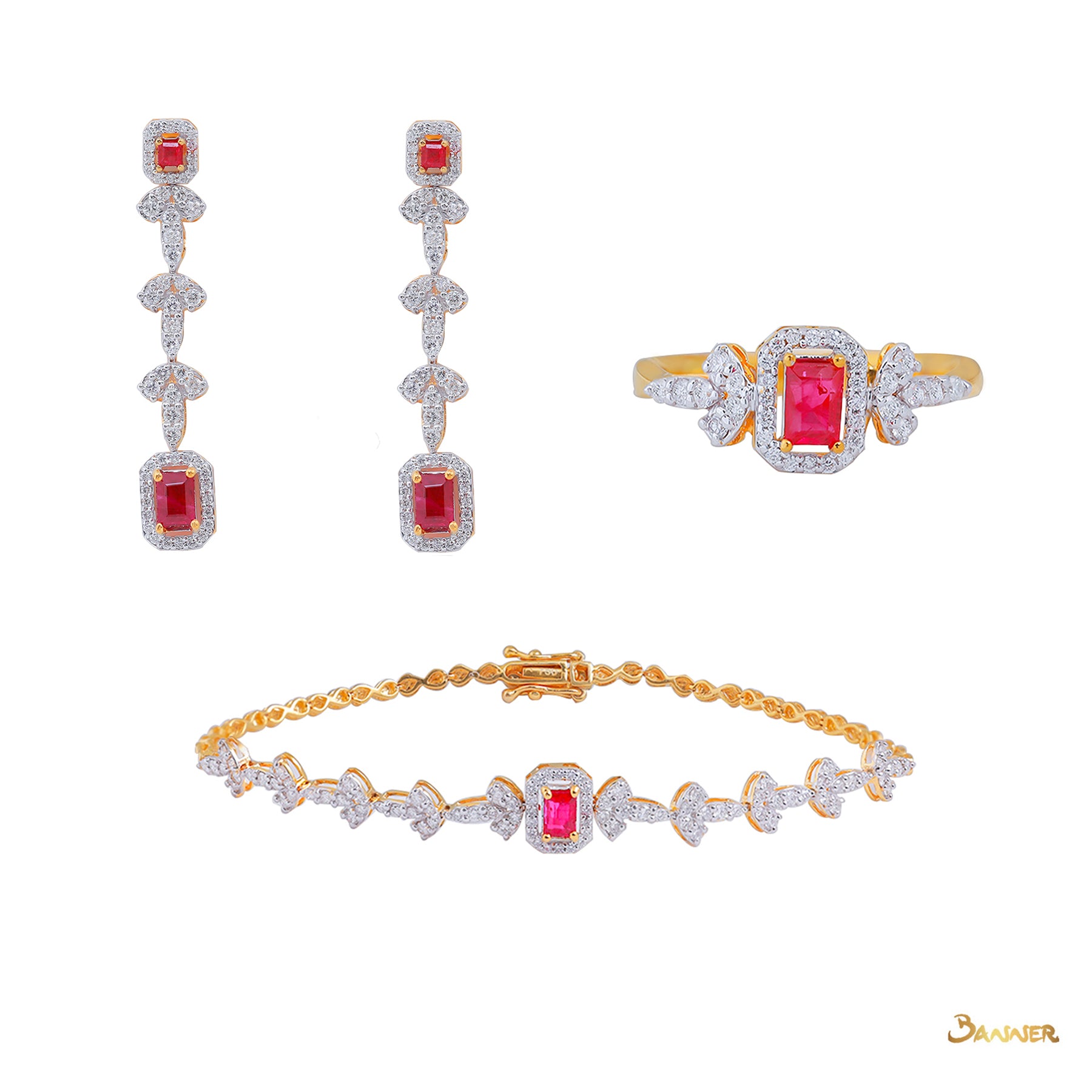 Ruby and Diamond Halo Set