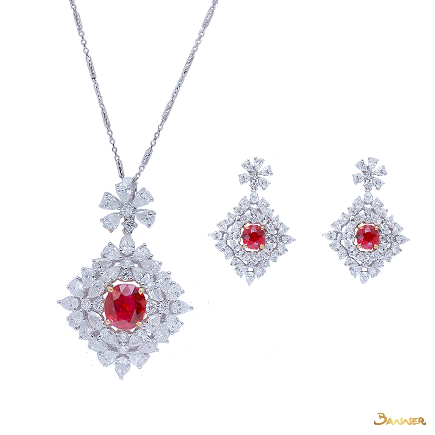 Ruby and Diamond Elegant Design Floral Set