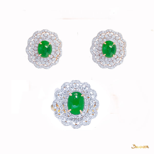 Green Jade and Diamond Floral Set
