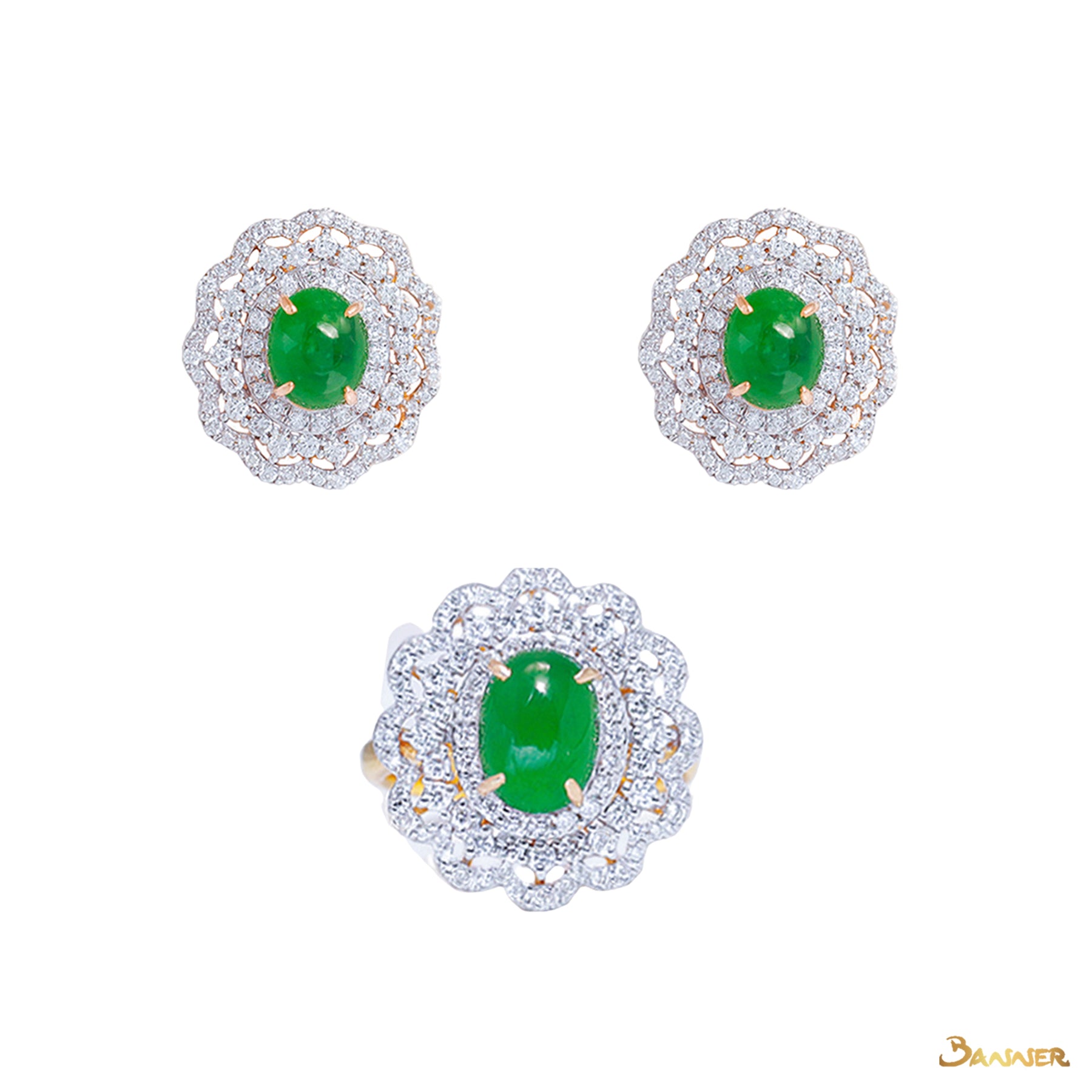 Green Jade and Diamond Floral Set