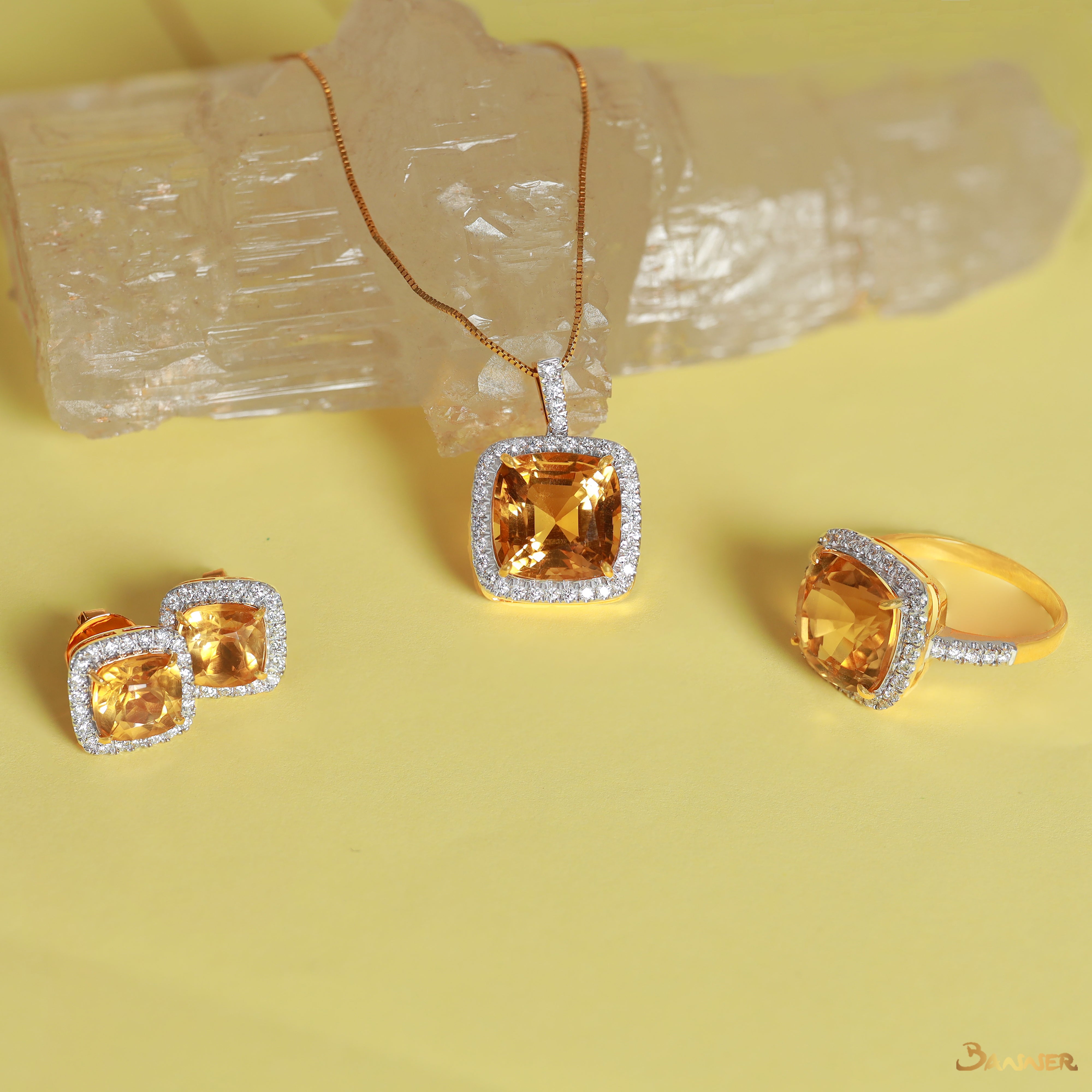 Citrine and Diamond Halo Ring