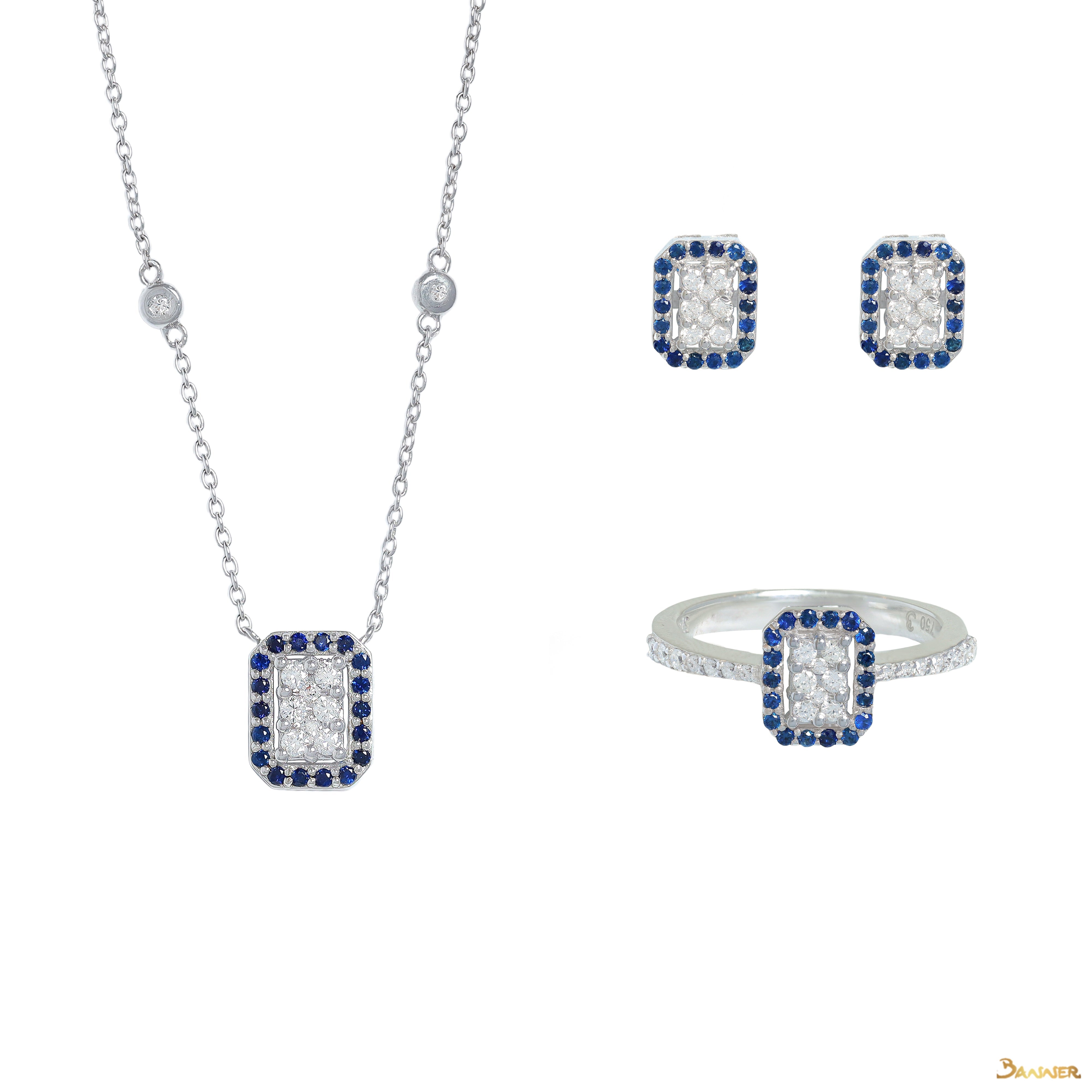 Sapphire and Diamond Cushion Halo Set