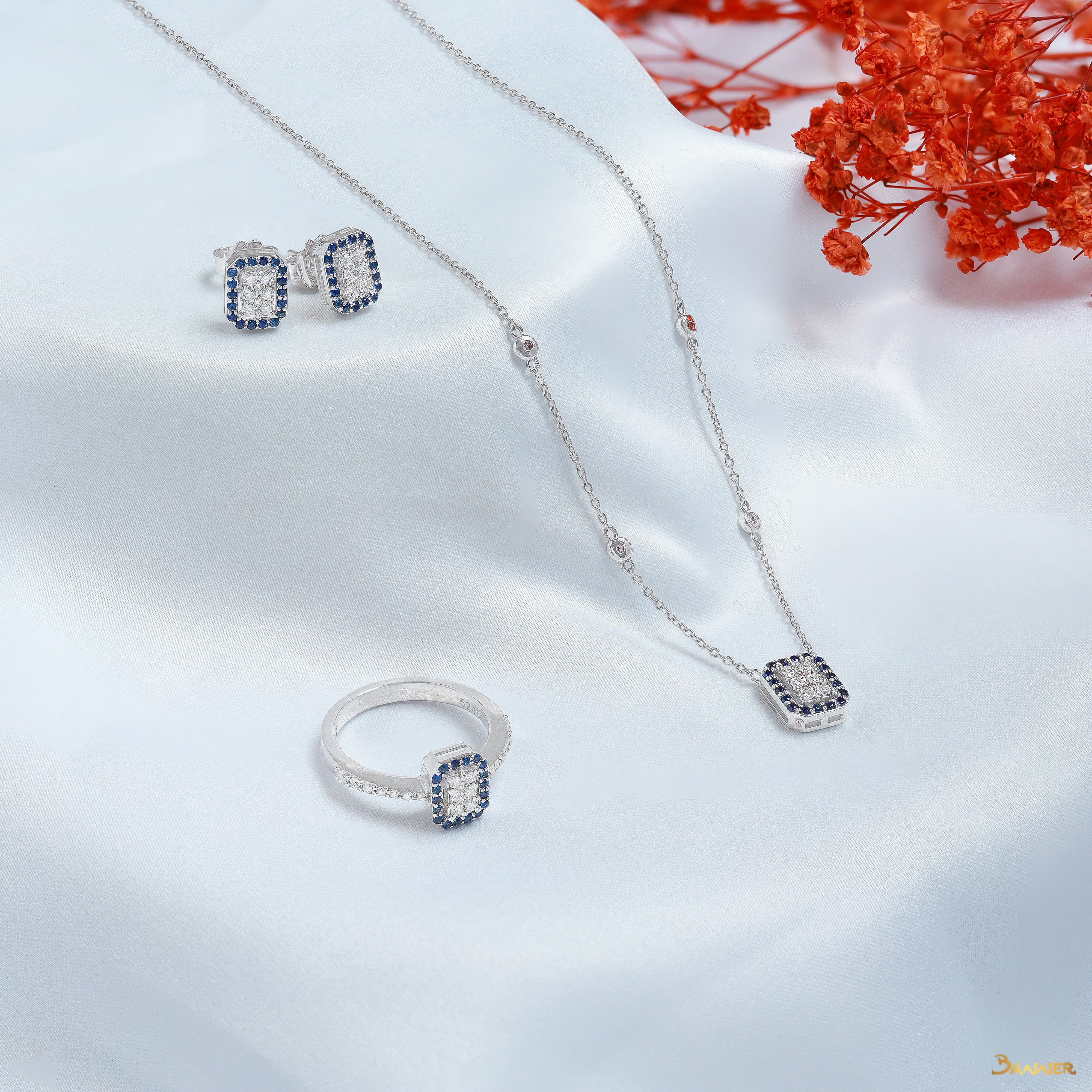 Sapphire and Diamond Cushion Halo Set