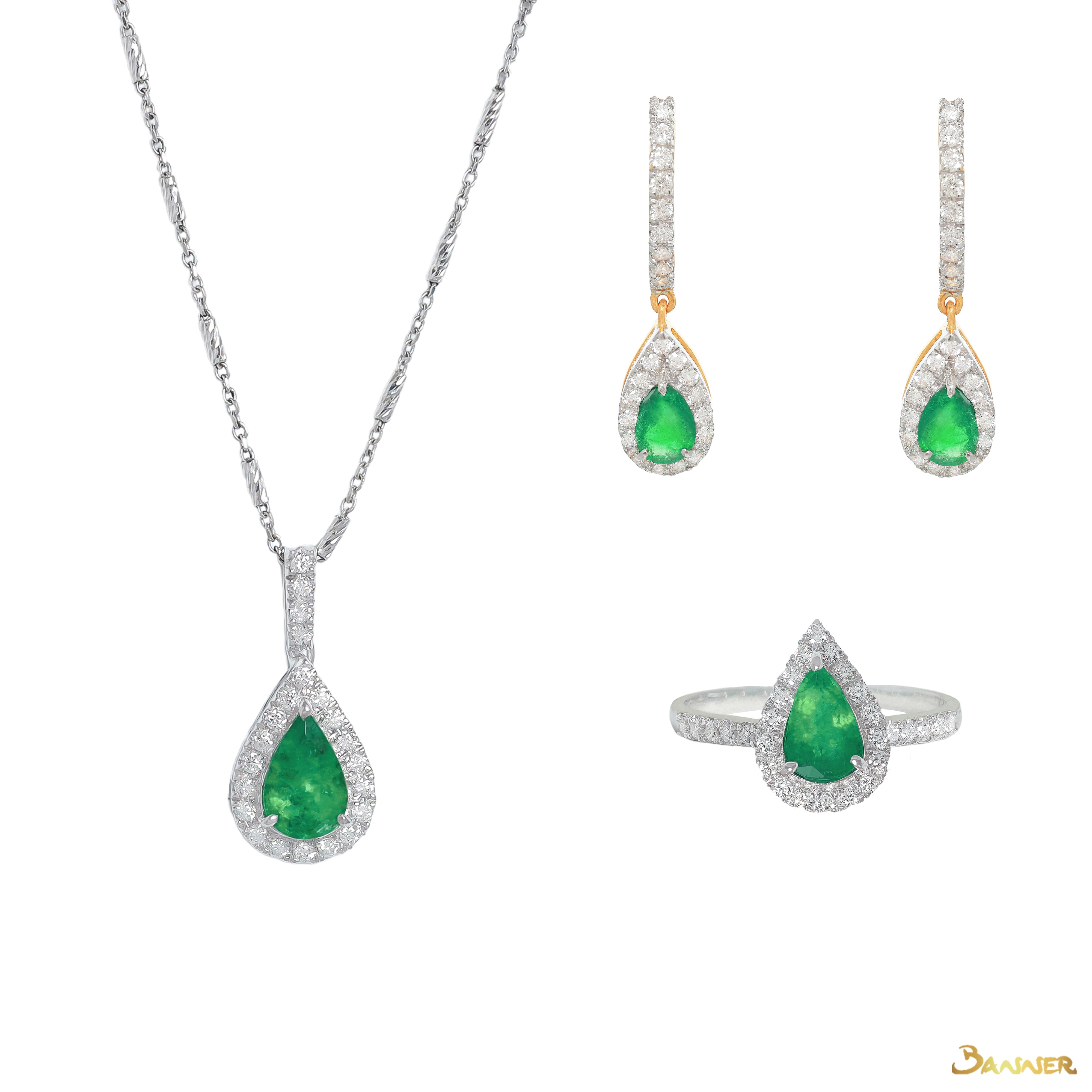 Emerald and Diamond Droplet Halo Set