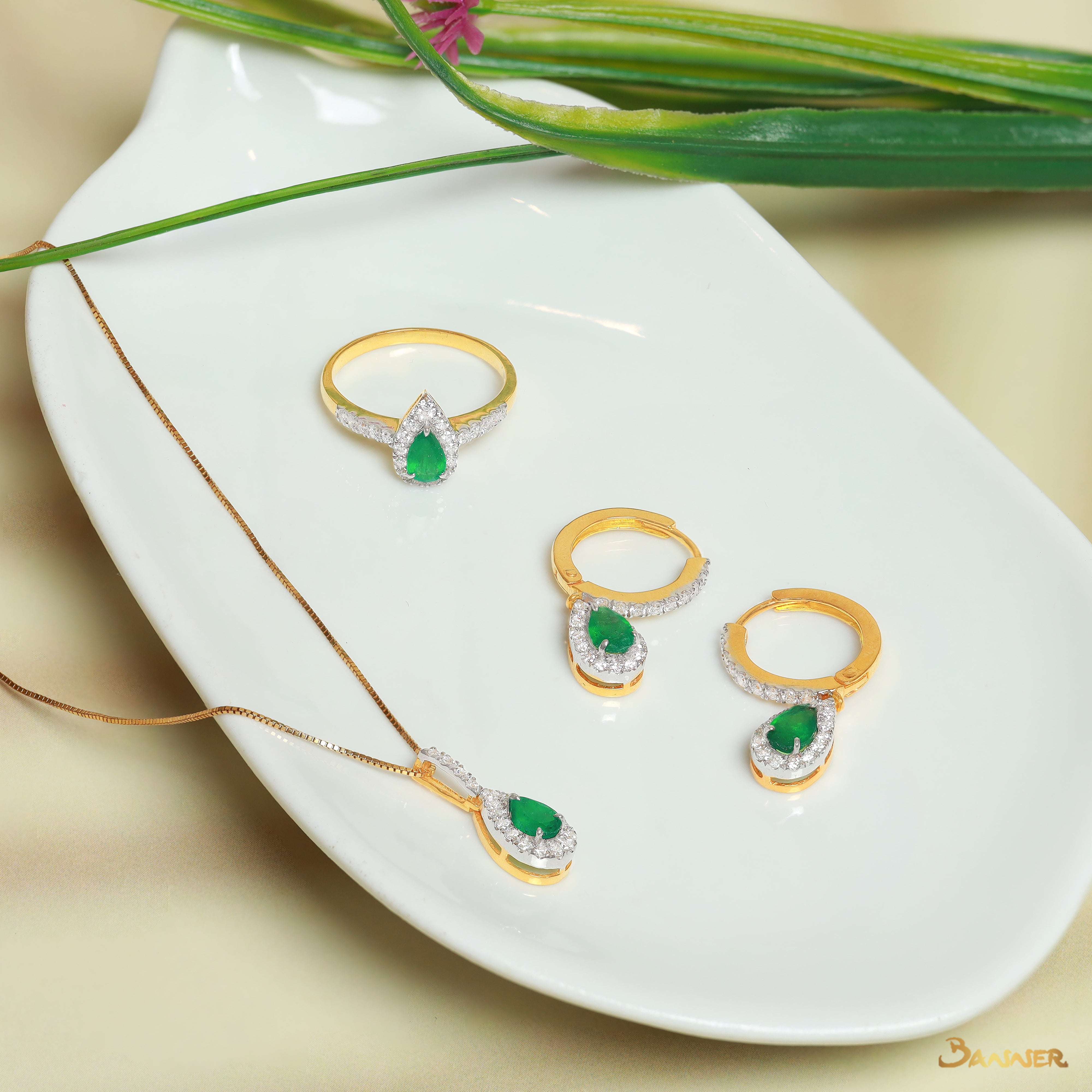 Emerald and Diamond Droplet Halo Set