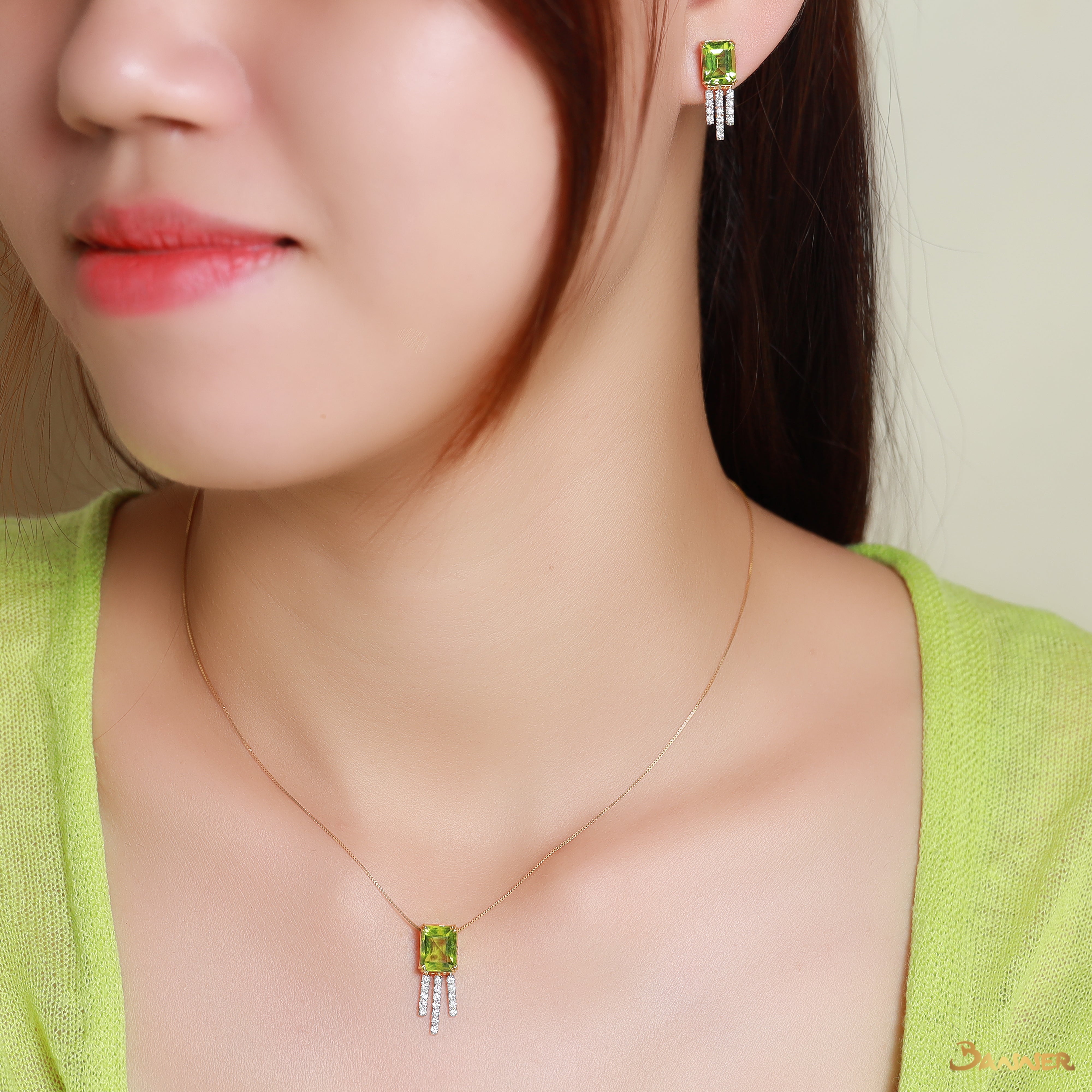 Peridot and Diamond Dangle Set