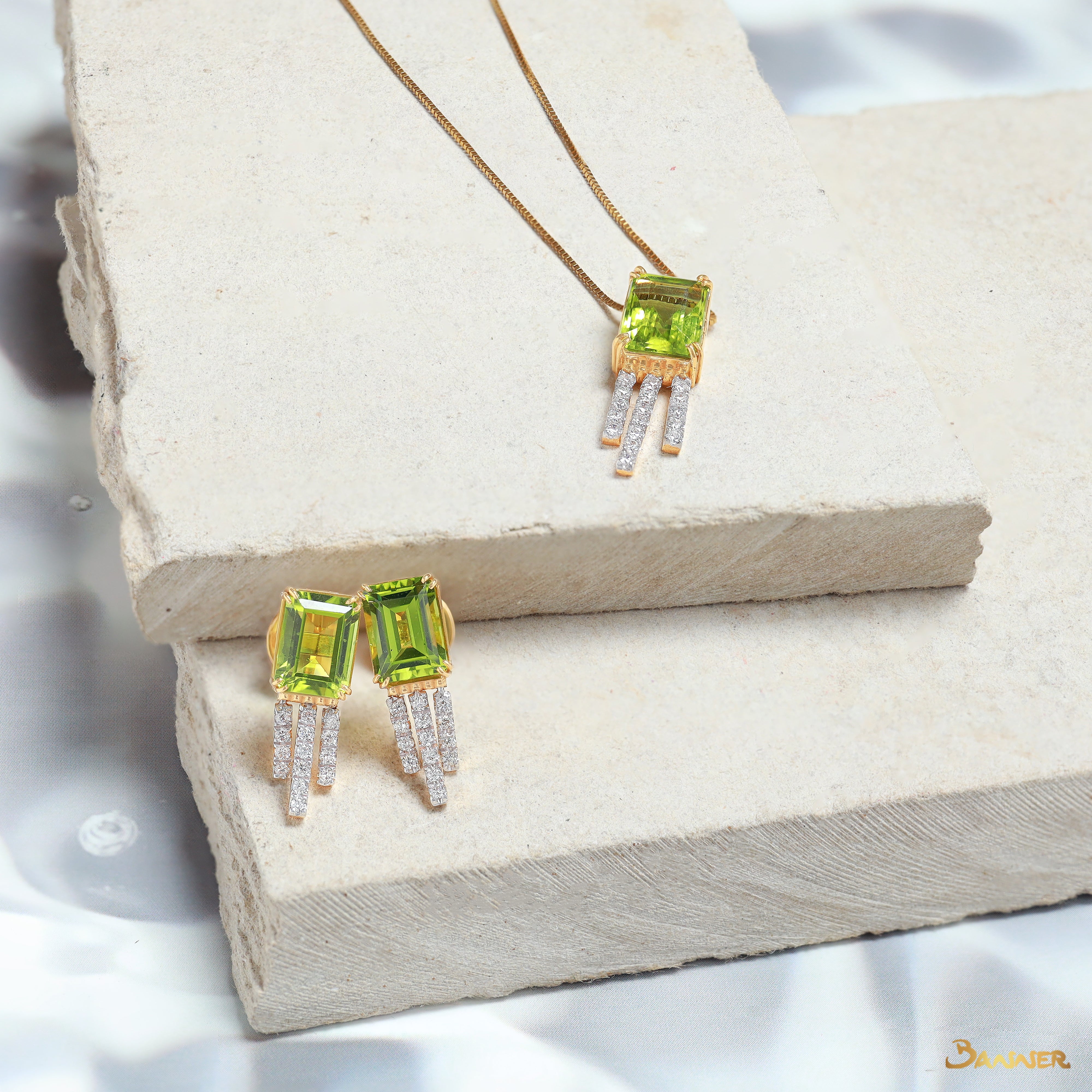 Peridot and Diamond Dangle Set