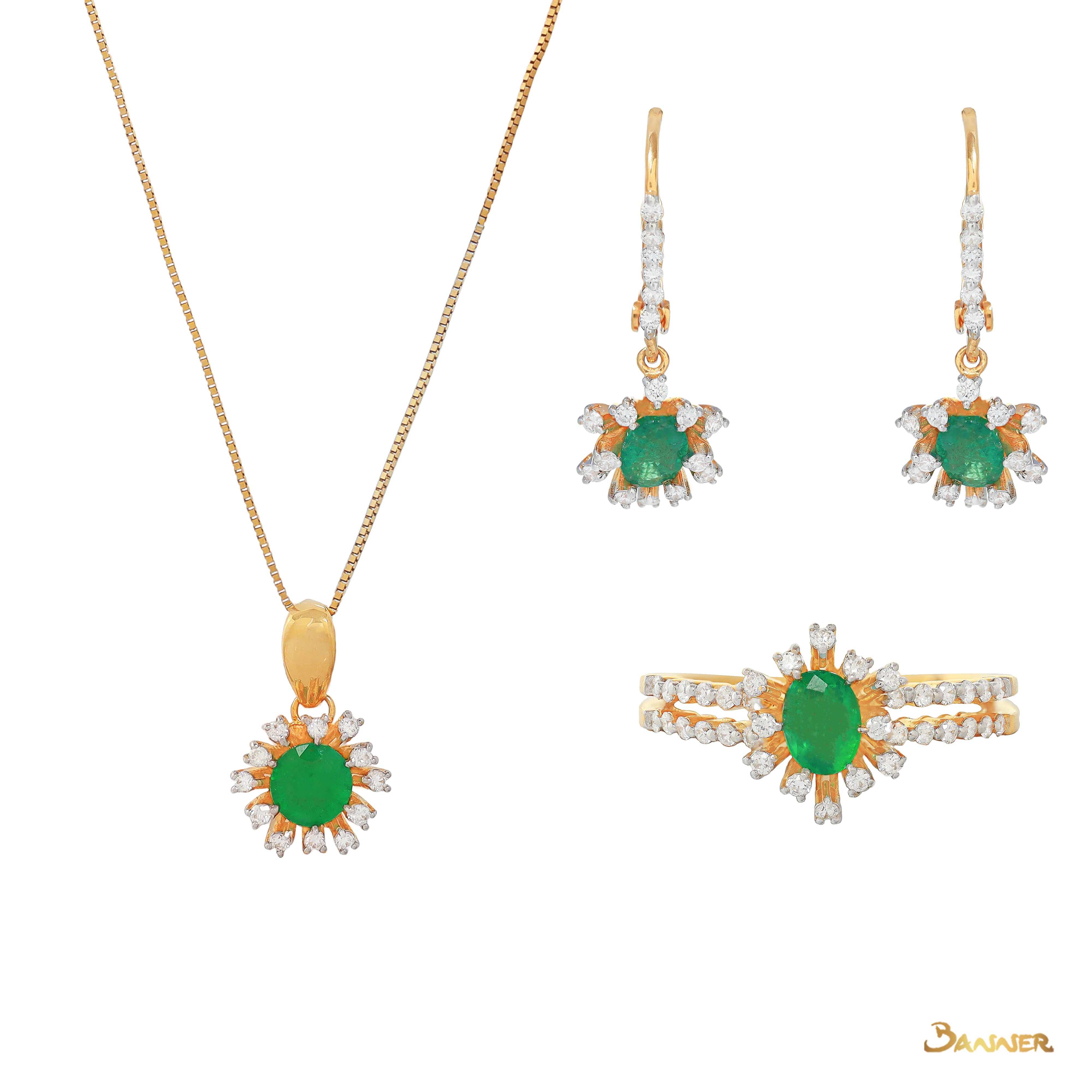 Emerald and Diamond Rose Set