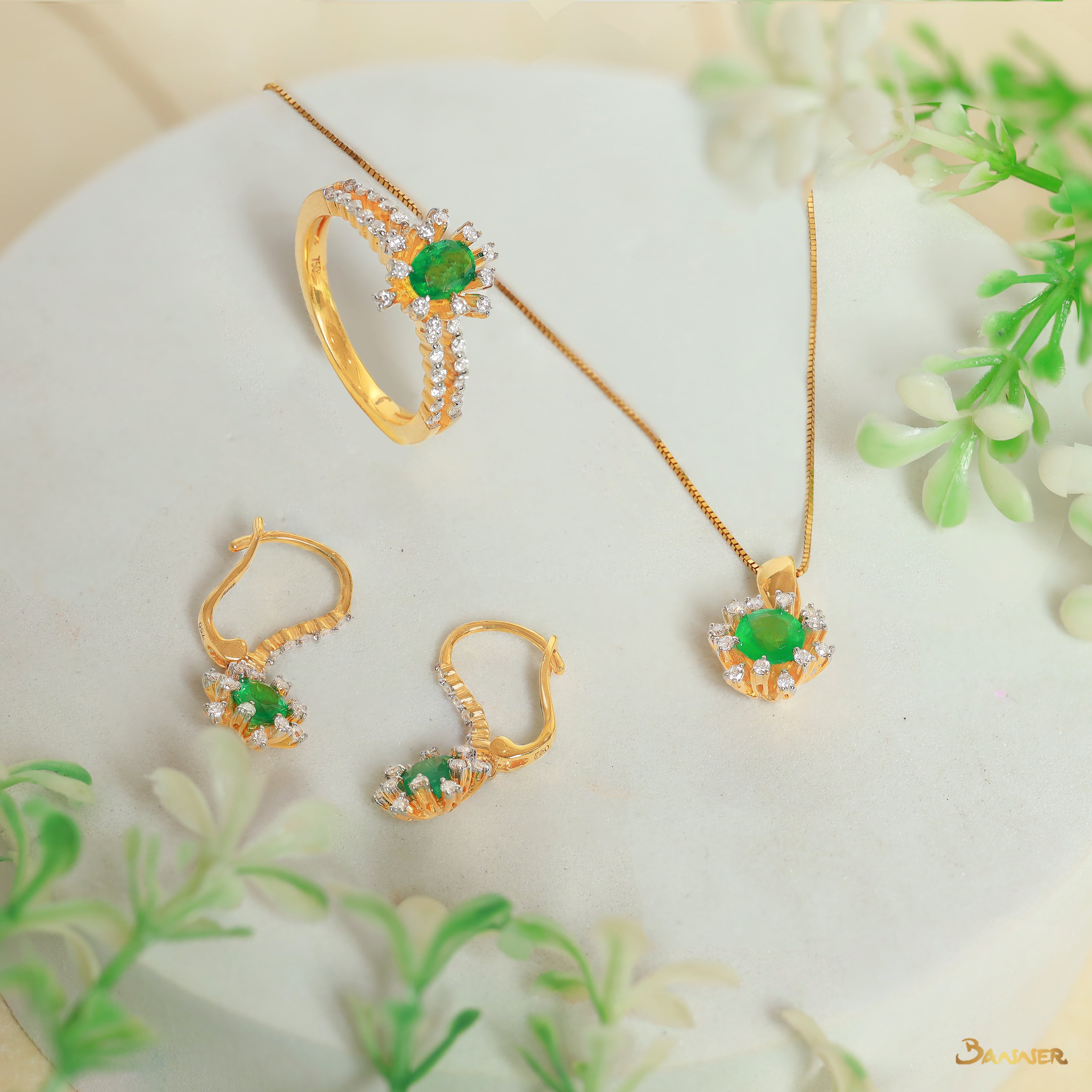 Emerald and Diamond Rose Set