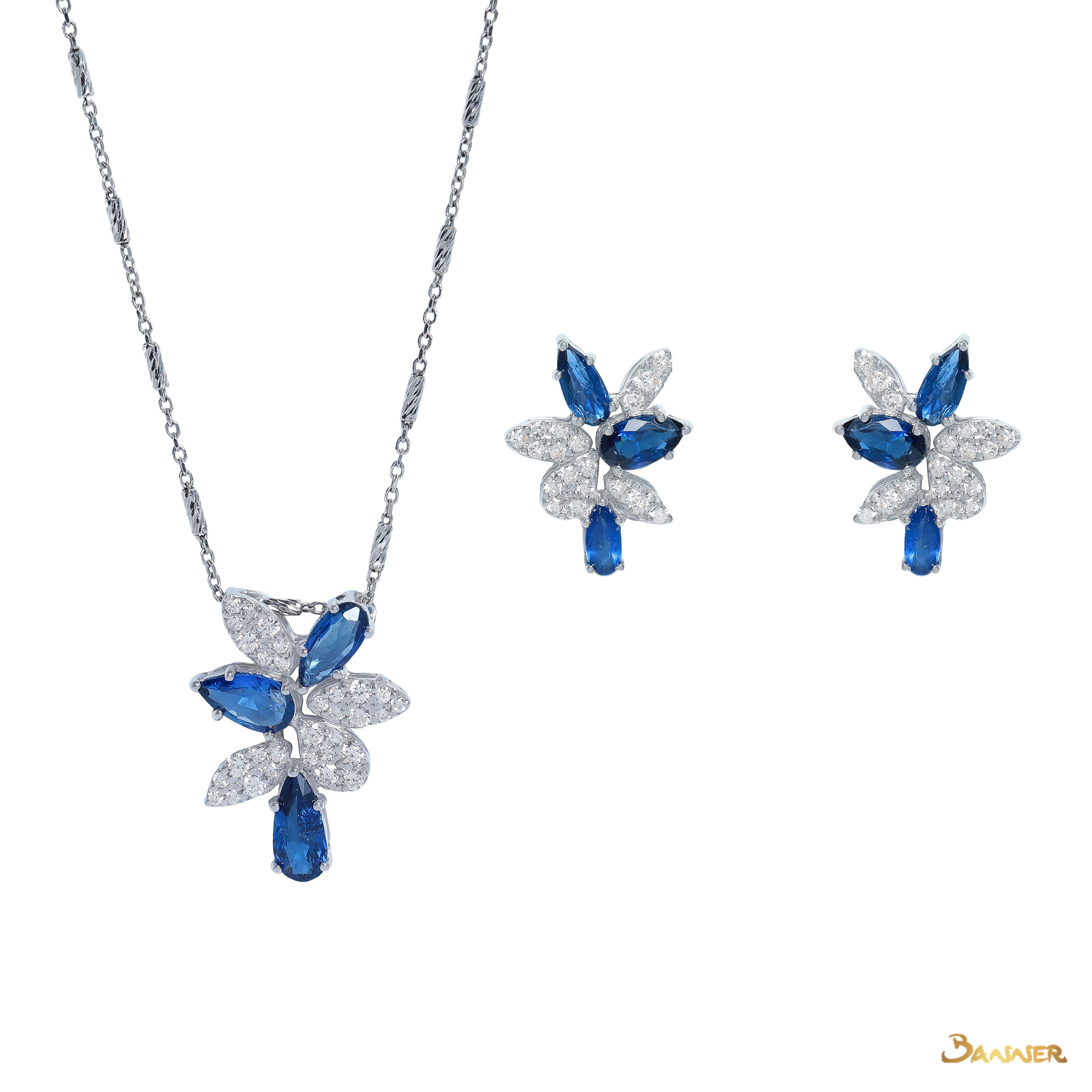 Sapphire and Diamond Floral Set