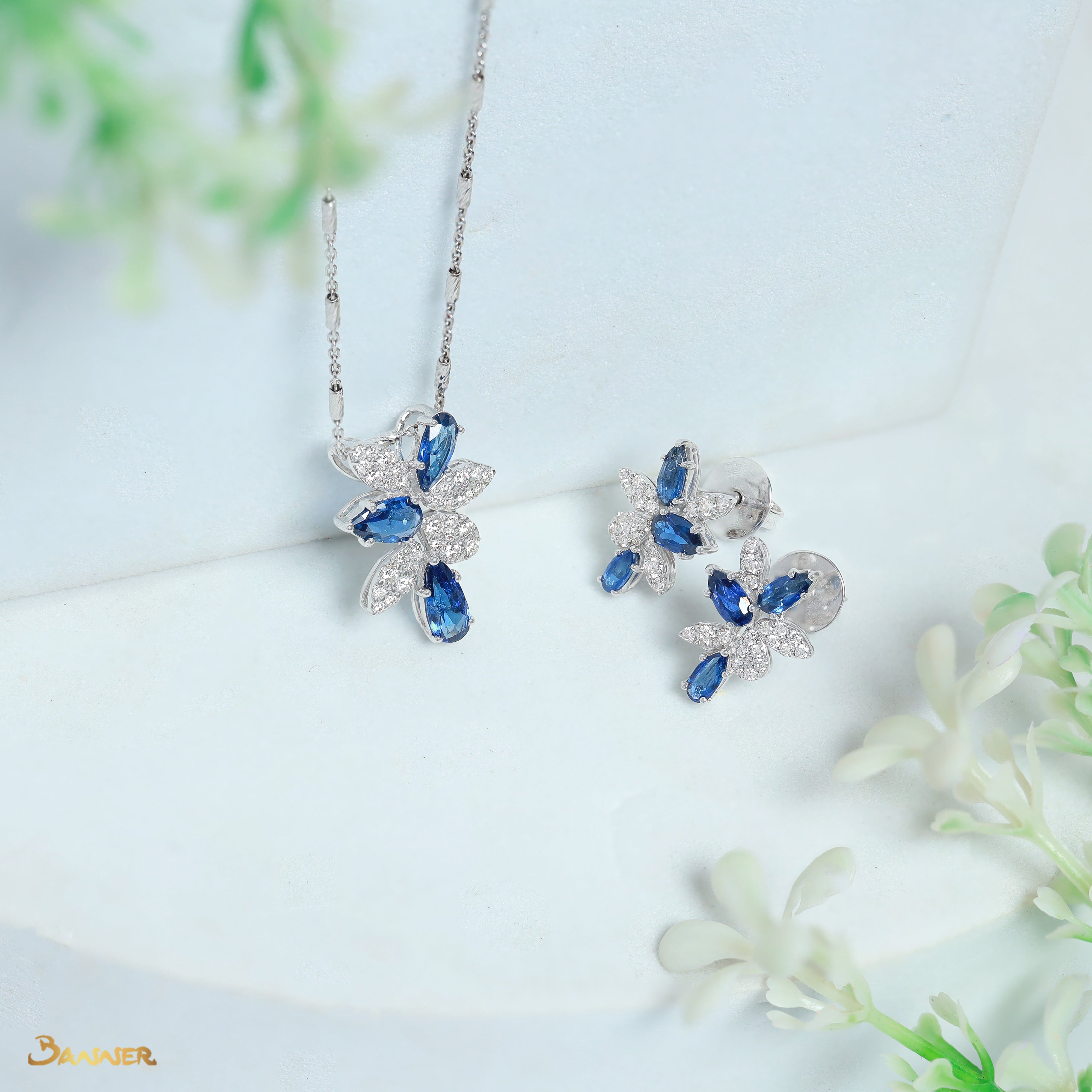 Sapphire and Diamond Floral Set