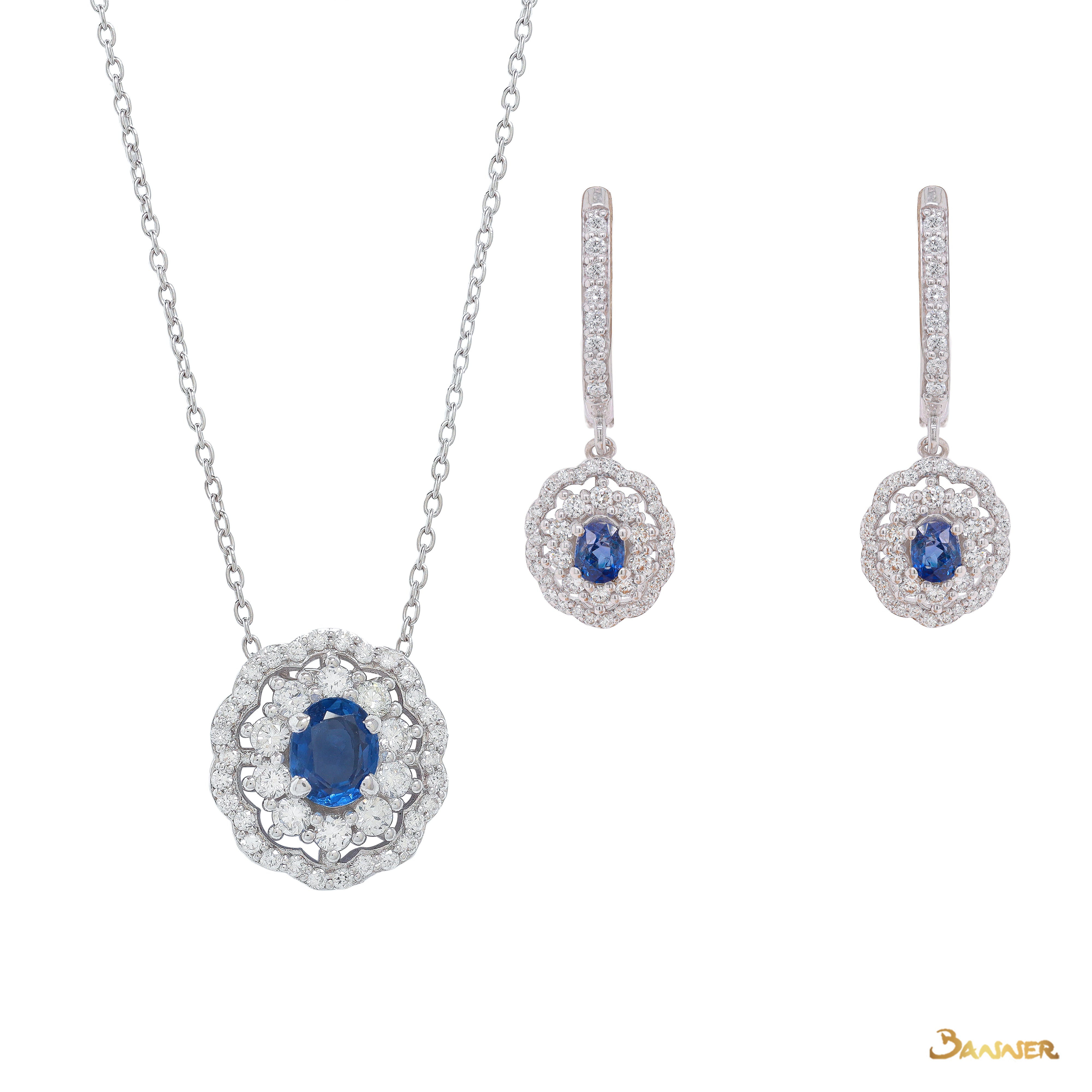 Sapphire and Diamond Floral Set