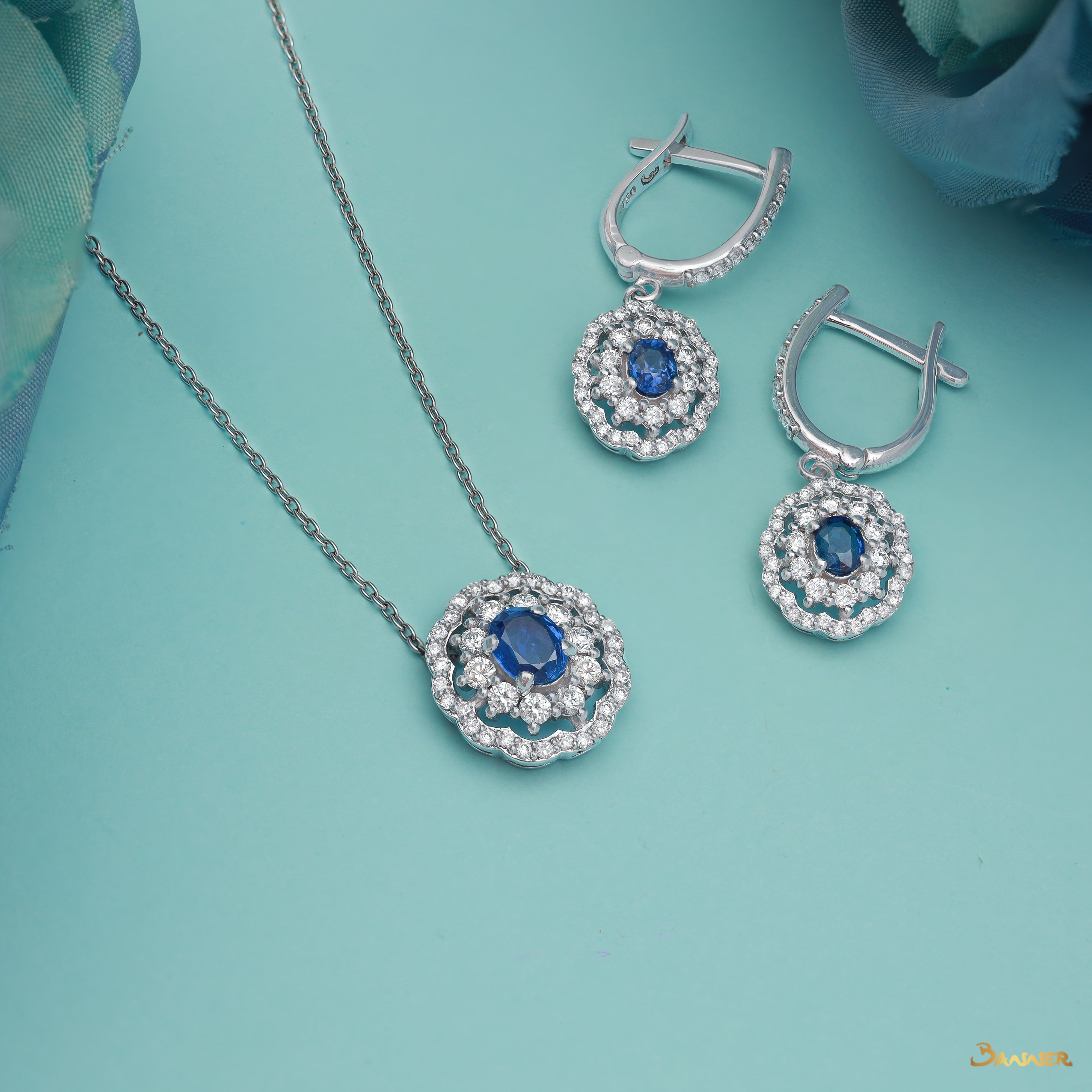 Sapphire and Diamond Floral Set